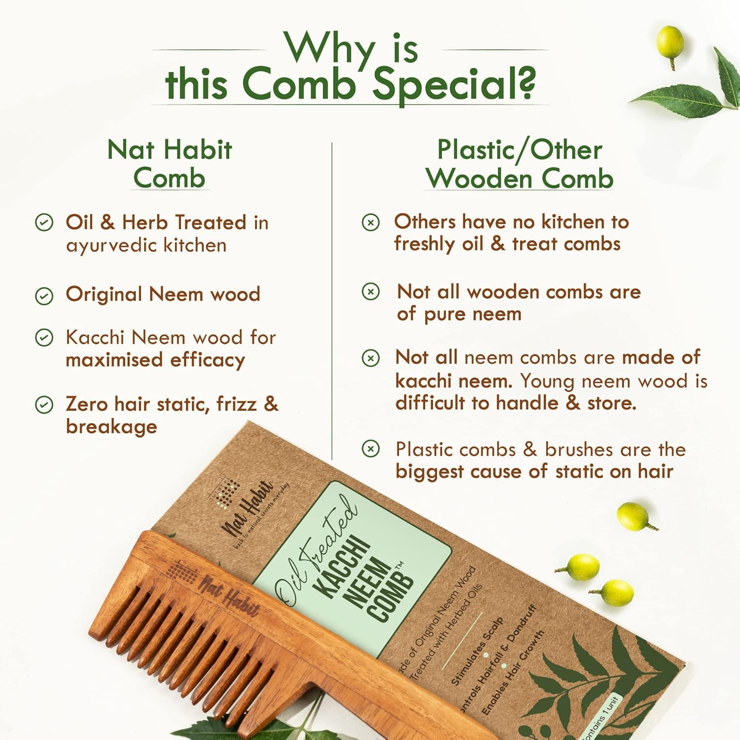 Nat Habit Wide Tooth Wooden Kacchi Neem Comb & Henna Paste Soaked in Blacktea and Herbs for Hair Growth, Hairfall Control & Hair Smoothening (Combo Pack of 3) image number 4