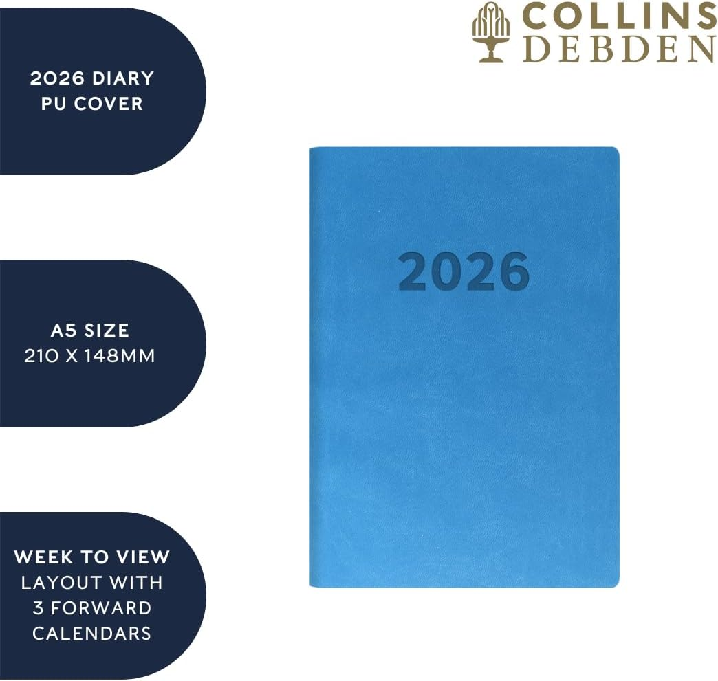 Collins - Edge Rainbow 12 Month 2026 Diary/Planner, Week to View, A5 Soft Cover - Red