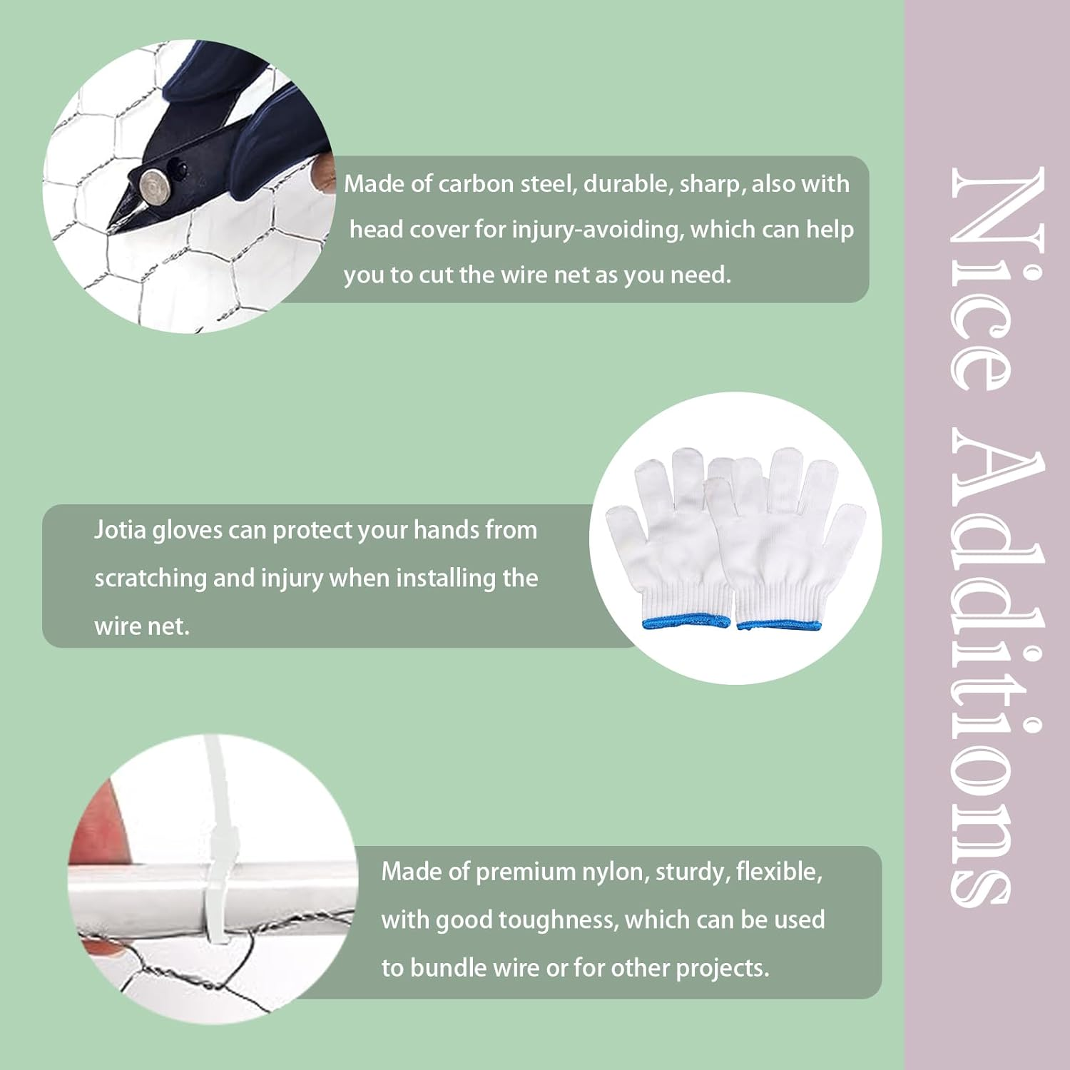 104Pcs 236"X13.78" Chicken Netting Wire Mesh with Pliers, Gloves, Wire Ties, Galvanized Chicken Wire Net Chicken Barbed Wire Garden Fence Barrier Chicken Wire Fencing Poultry Wire Net image number 1