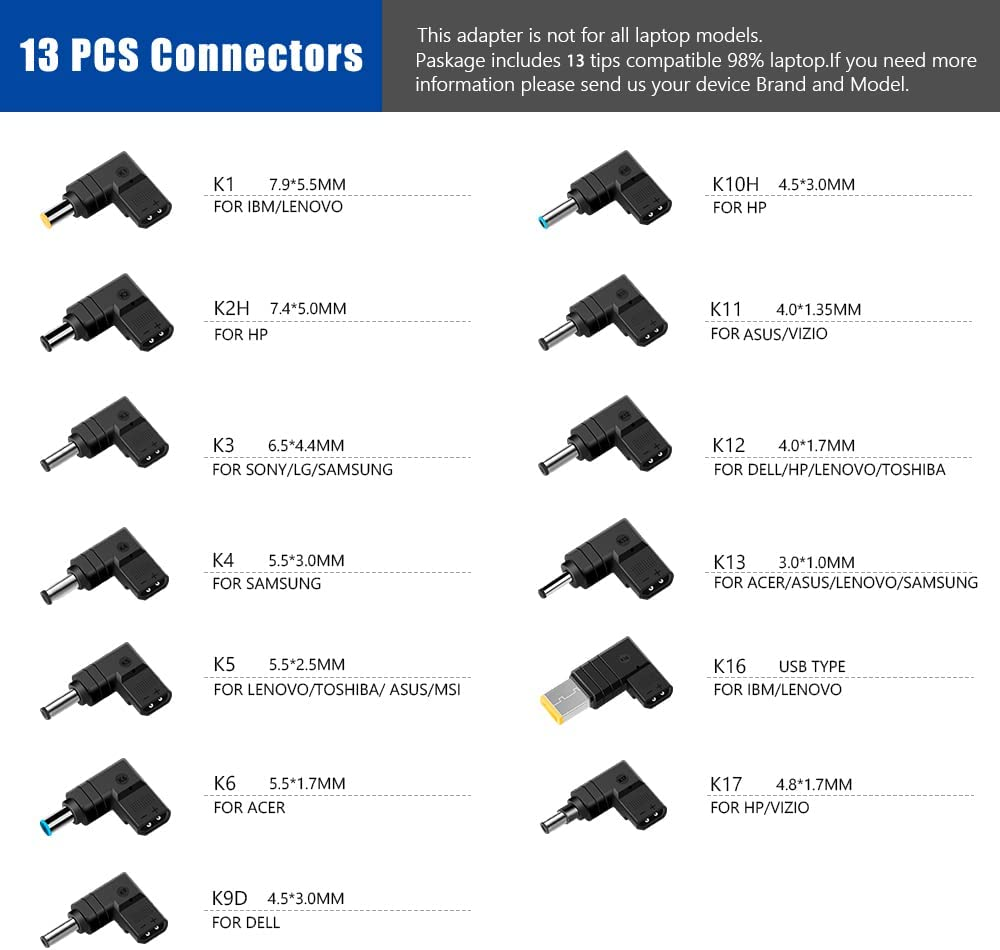 KFD 19V 65W 45W Universal AC Adapter Laptop Charger for Acer Asus Medion HP Dell Toshiba IBM Sony Fujitsu Gateway Notebook Ultrabook Chromebook Monitor Power Supply Cord 1.75A 2.1A 2.37A 3.42A image number 3