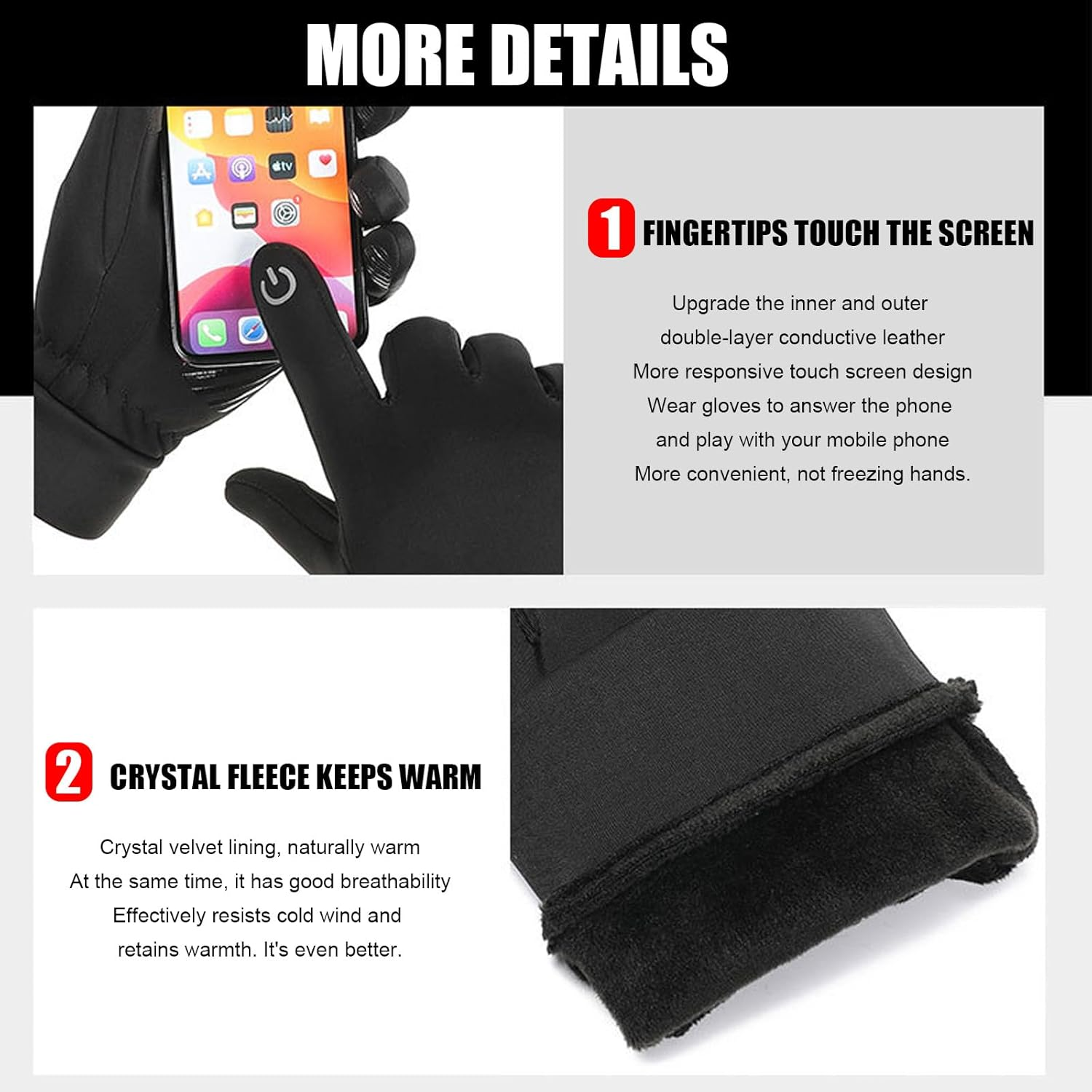 Black Thermal Touch Screen Gloves - Warm for Cycling, Running, Hiking, Driving & Sports. Ideal for Cool Days, Practical for Outdoor Activities image number 4