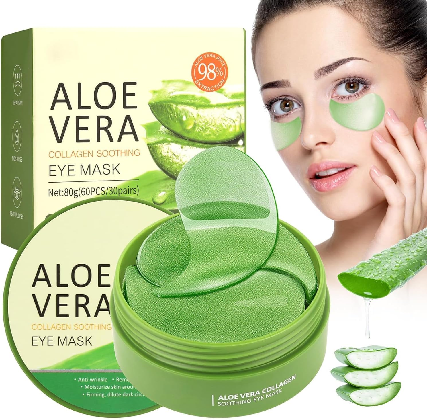 Under Eye Gel Patches, Eyes Collagen Masks with Aloe Vera Ingredients, Hydrating and Effective Anti-Wrinkle Patches for Dark Circles & Puffiness, 60 Pcs image number 2
