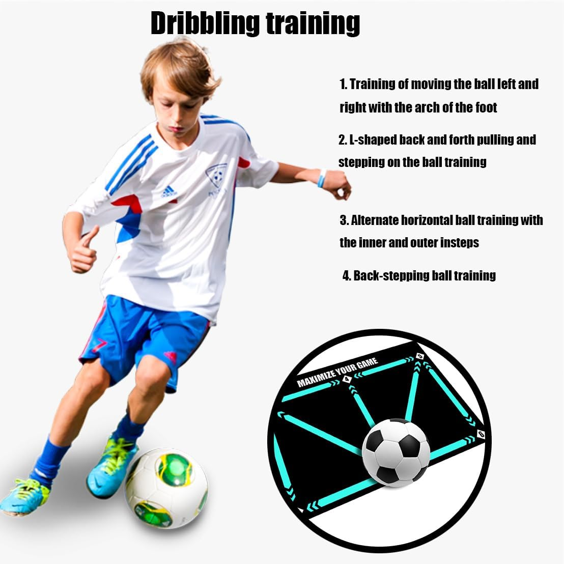 Football Training Mat，Non-Slip Shock Dribble Silent Soccer Sports Mat，Football Footstep Training Mat，Step Training for Beginners and Reinforcement Trainers（90 * 60CM） image number 1