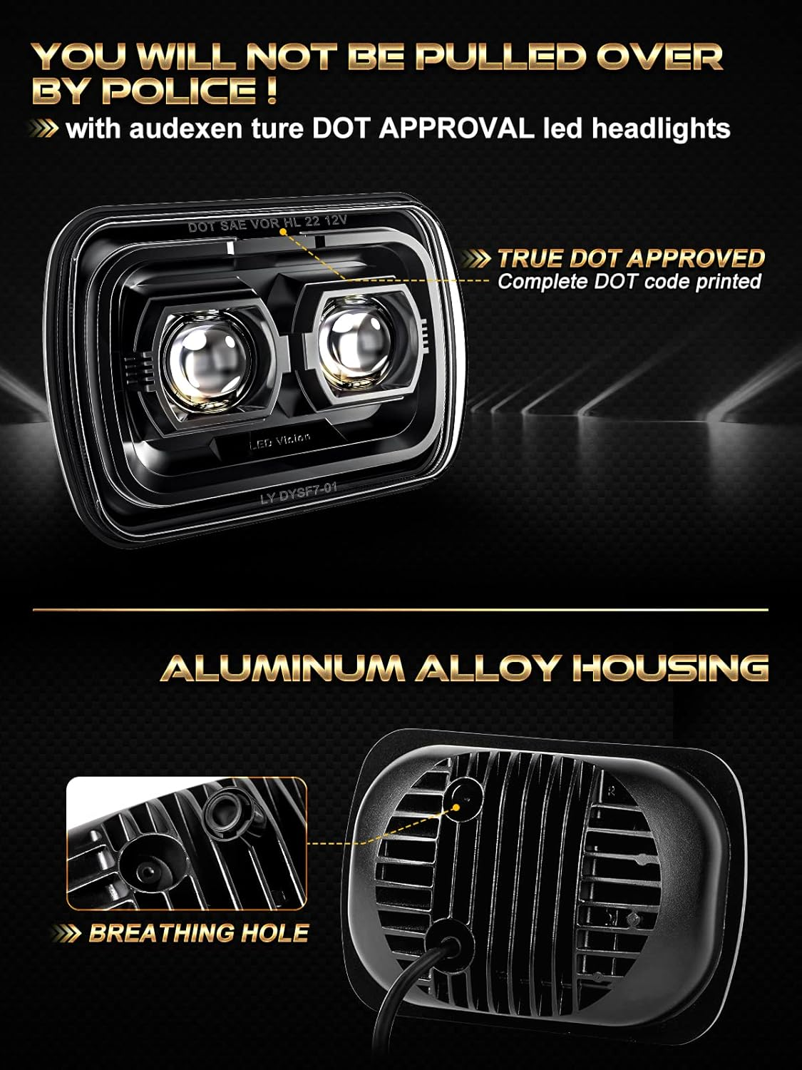 AUDEXEN 160W Stereoscopic Design 5X7 7X6 Inch Led Headlights Compatible with Jeep Wrangler XJ Cherokee YJ Trucks Replacement for H6054 H5054 H6054LL 69822 6052 6053 - DOT Approved Black,Ysfd2304 image number 5