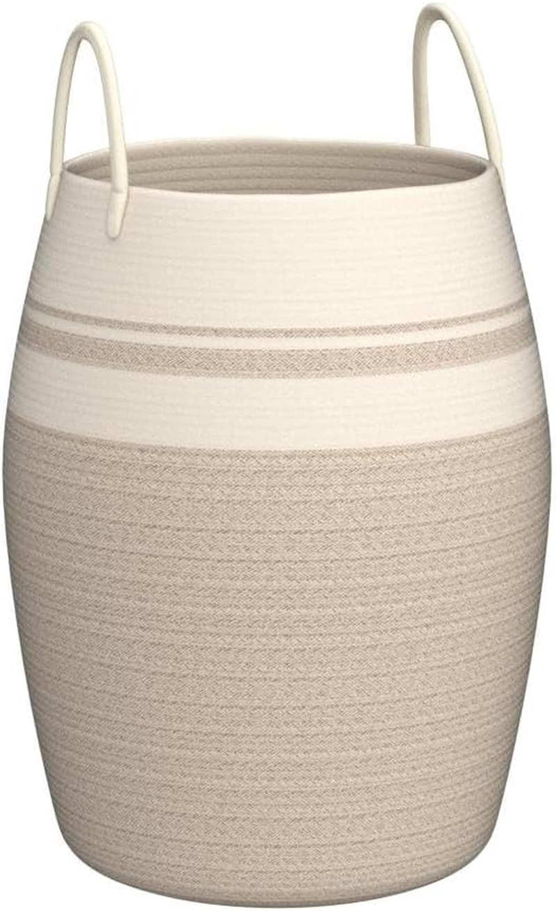 OIAHOMY Laundry Hamper Woven Cotton Rope Large Clothes Hamper 25.6" Height Tall Laundry Basket with Extended Cotton Handles for Storage Clothes Toys in Bedroom, Bathroom, Foldable (Yellow Variegated) image number 5