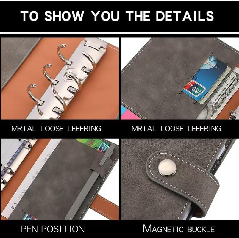 Budget Binder System with Cash Envelopes for Budgeting, Suitable for All Standard A6 Size Money Saving Binder Organizer for Cash，Card，Coupons with Zipper Pockets and Budget Sheets (Gray) image number 4