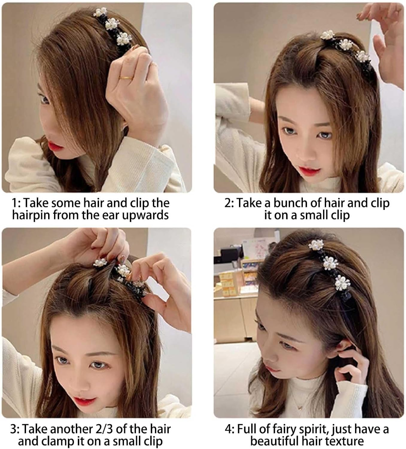 Braided Hair Clips with Sparkling Crystal Stone and 3 Small Clips Beaded Hair Pin Duck Bill Clip Braided Hair Clip with Rhinestones for Women as a Gift (Style: A) image number 2