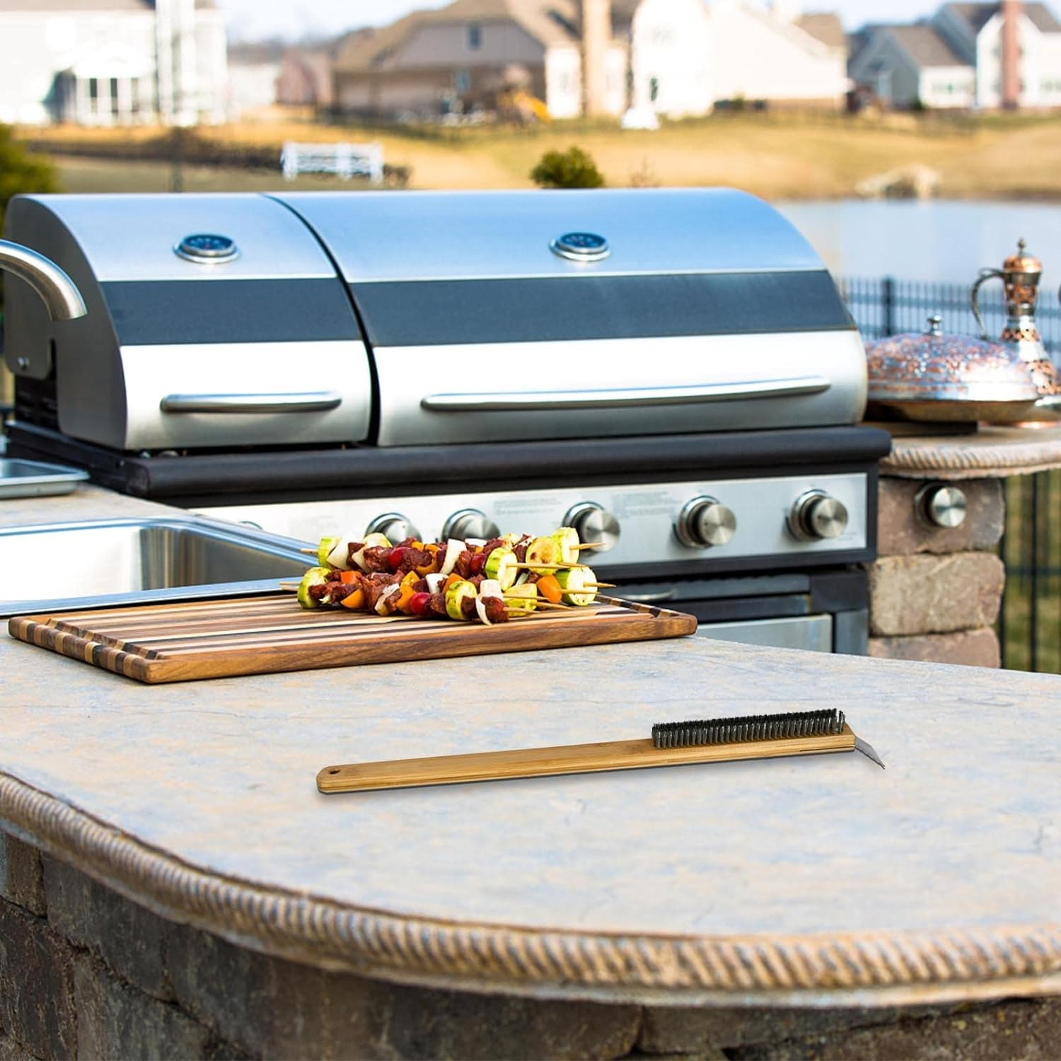 Pizza Oven Brush,Long Handle Wire Cleaning Brush with Scraper, Grill Brush Grill Cleaner Brush for Grills, Cookware, Oven, Grate, Stovetop image number 4