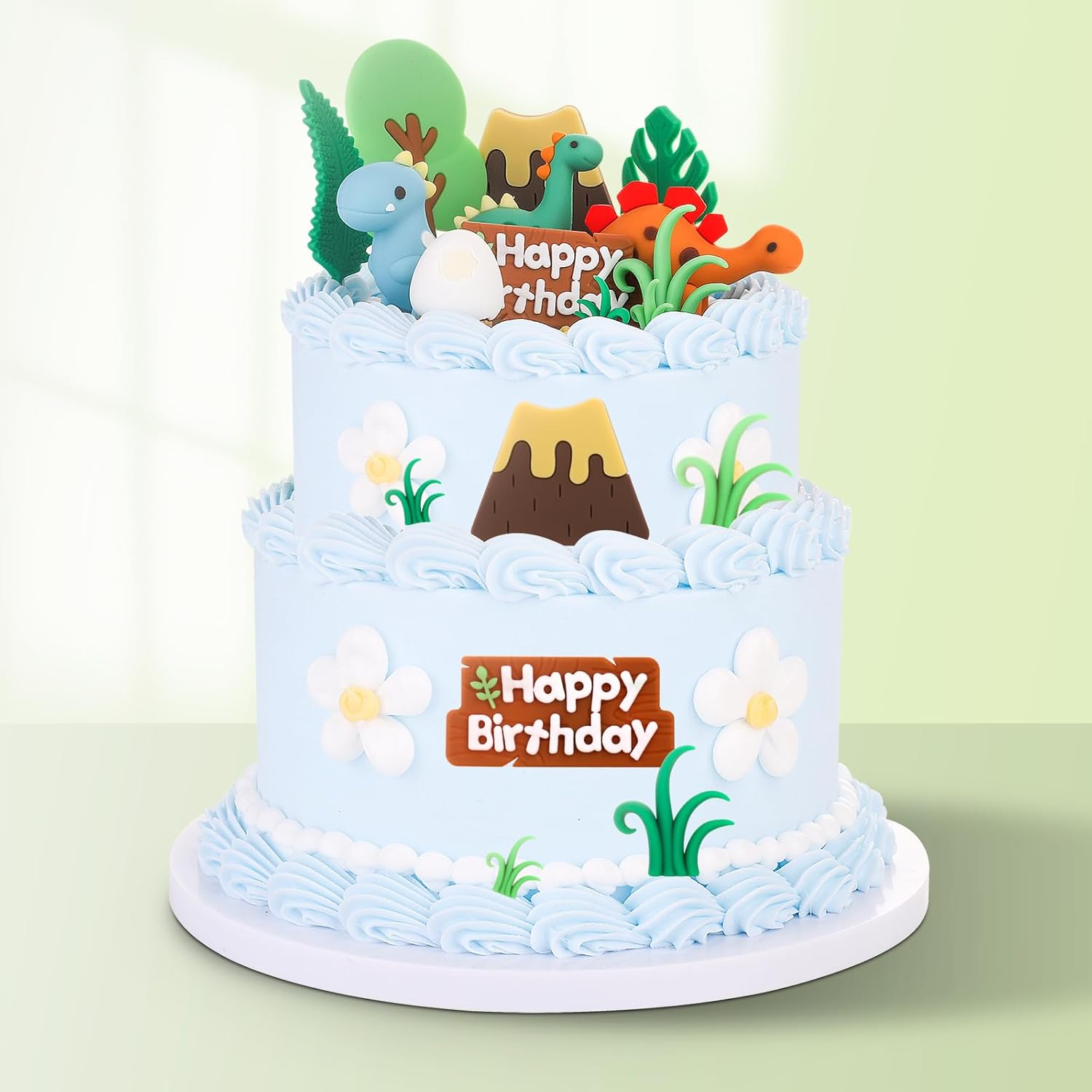 SAYHALO 21PCS Dinosaur Cake Decorations, PVC Dinosaur Eggs & Trees Cake Toppers for Kids Birthday Party, Dinosaur Cake Toppers Happy Birthday image number 5