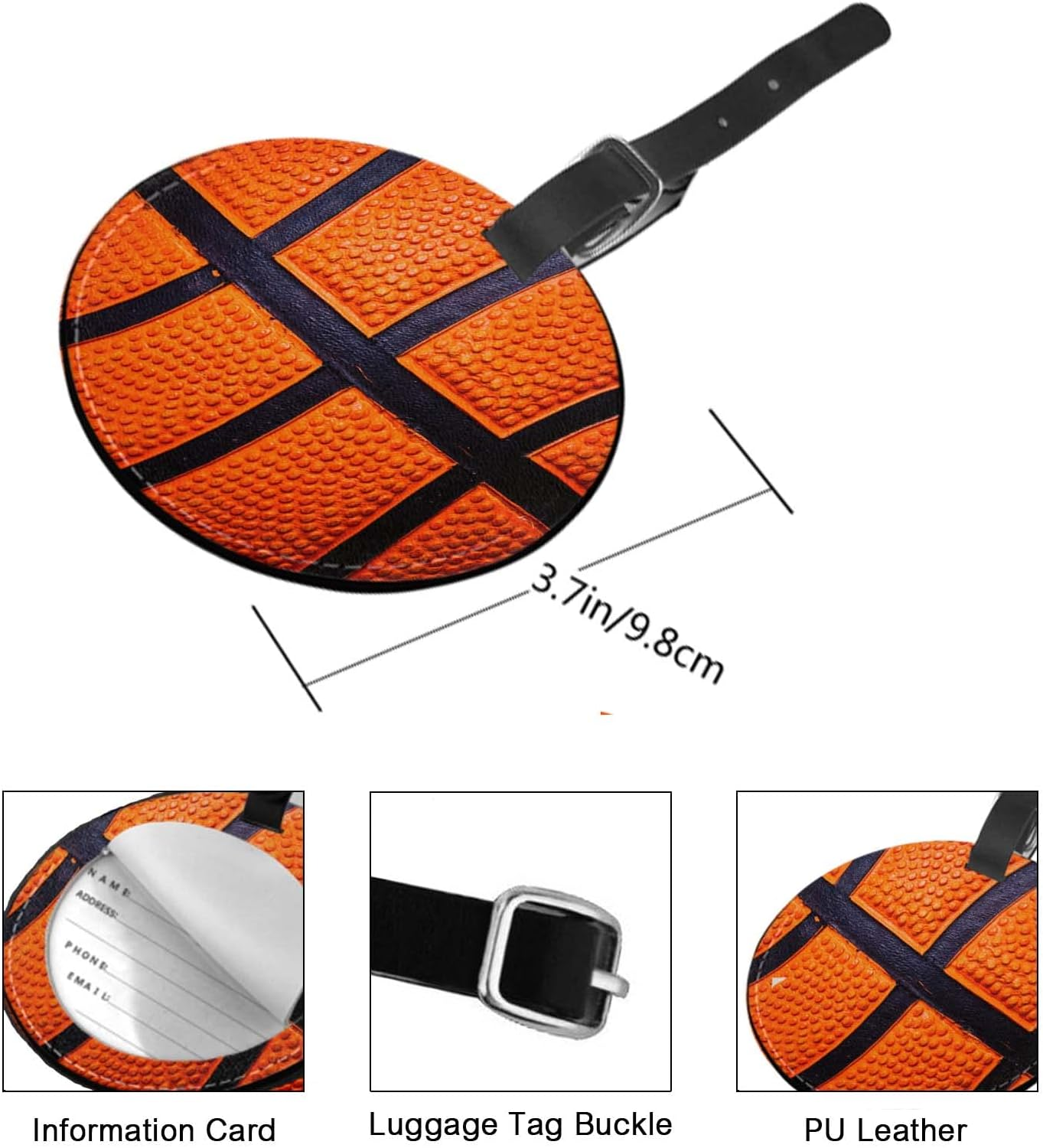 TKS MITLAN 1 Pcs Luggage Tag Basketball Skin Texture Privacy Cover ID Label Address Card for Travel Bag Suitcase Leather Luggage Tag for Women Men Girls Travel(Round) image number 5