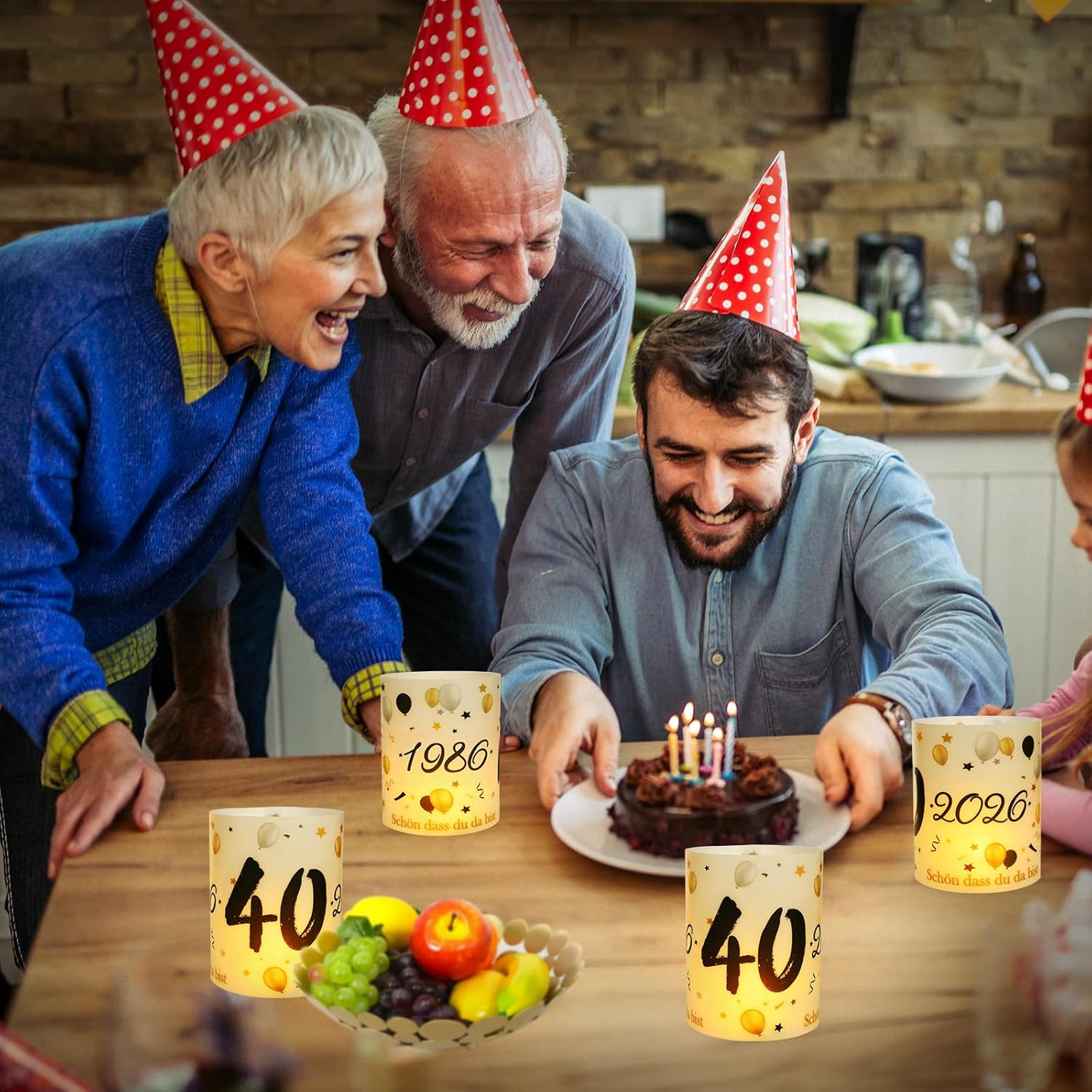 12 Lantern Table Decoration 40Th Birthday, Seutgjie 40Th Birthday Wedding Anniversary Decoration Man Woman 1986-2026 Black Gold for Tea Lights or Candles image number 2