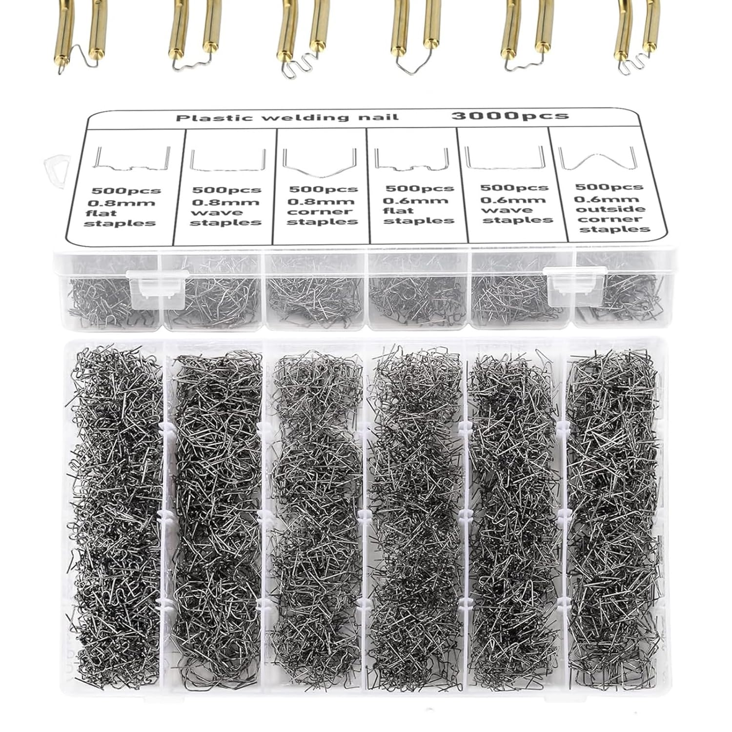 3000Pcs Welder Staples, 6 Shape of Hot Staples for Automotive Repair Machine Welding with Storage Box, Car Auto Bumpers, Welding Repair Tool Kit for All Cars image number 5