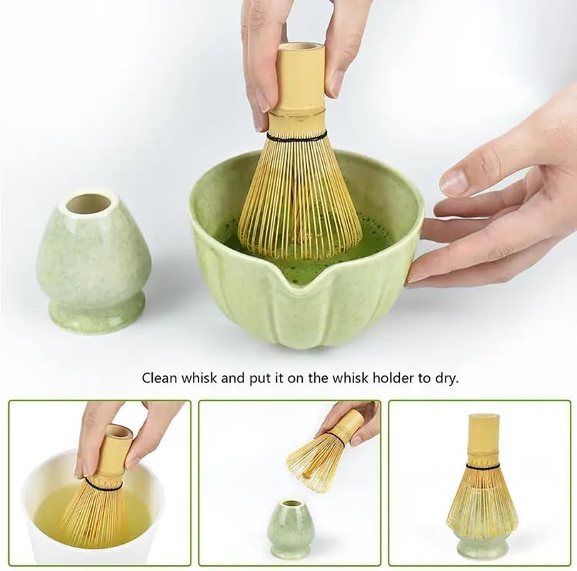 Bushora Matcha Whisk Set &ndash; Handcrafted Ceramic Bowl, 100% Natural Bamboo Whisk,Scoop, 5-Piece Japanese Matcha Tea Set for Smooth,Frothy Matcha