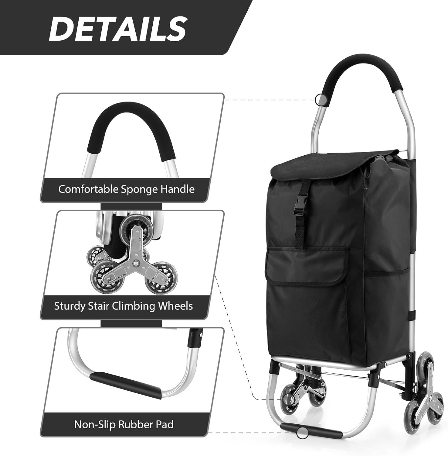 Folding Shopping Trolley with Stair Climbing Wheels Shopping Cart Aluminium Waterproof Foldable Grocery Cart Market Shopping Bag Utility Cart 45L image number 1