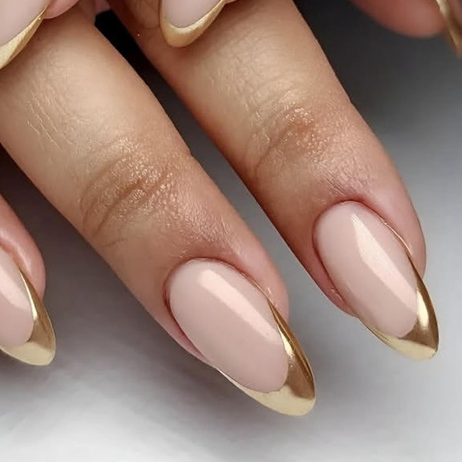 24 PCS Gold French Tip Press Nail Almond Shape Fake Nails Reusable Acrylic Nail Glossy Full Cover Stick image number 4