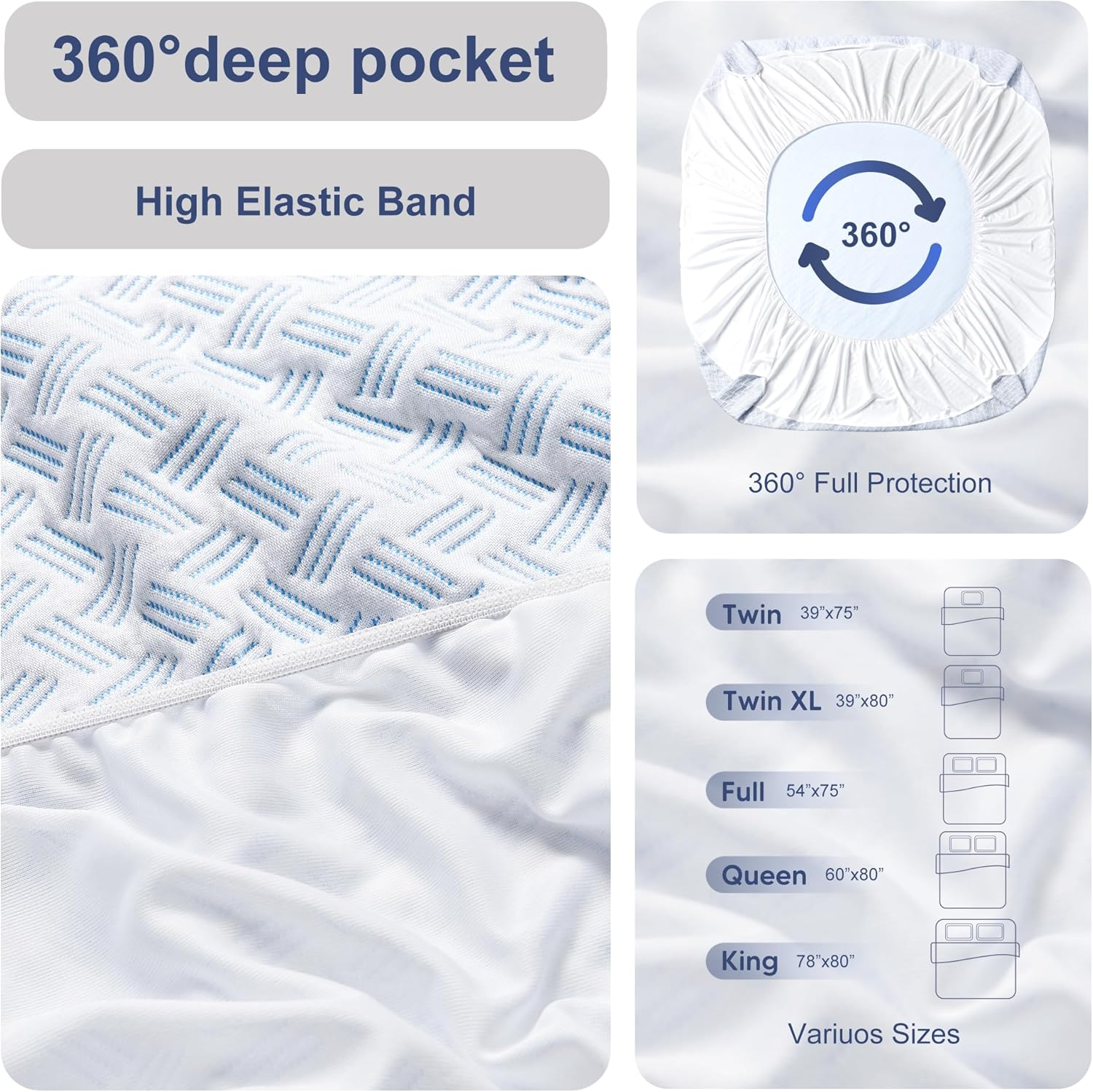 ACCURATEX Mattress Protector Queen Size - 100% Waterproof Breathable&Cooling 3D Air Mattress Cover -Soft Smooth Noiseless Mattress Pad Cover,40Cm Fitted Deep Pocket(153Cm&times;203Cm) image number 1