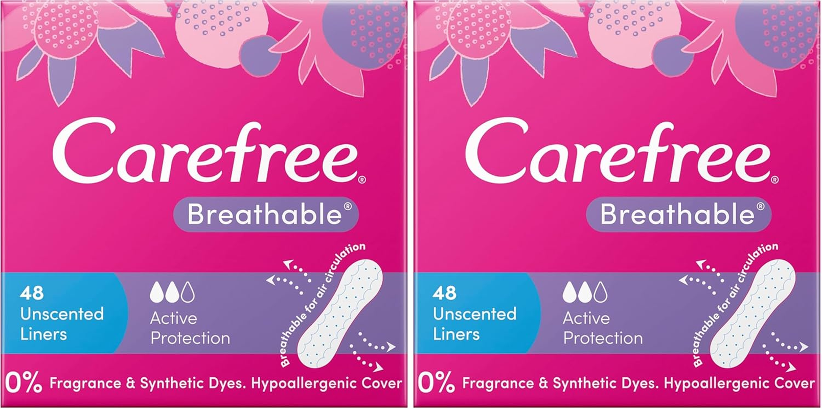 Carefree Breathable Unscented Panty Liners 96 Pack| Body-Contoured Shape| Cottony-Soft Cover| Wide Adhesive Strip| Breathable Backing image number 6