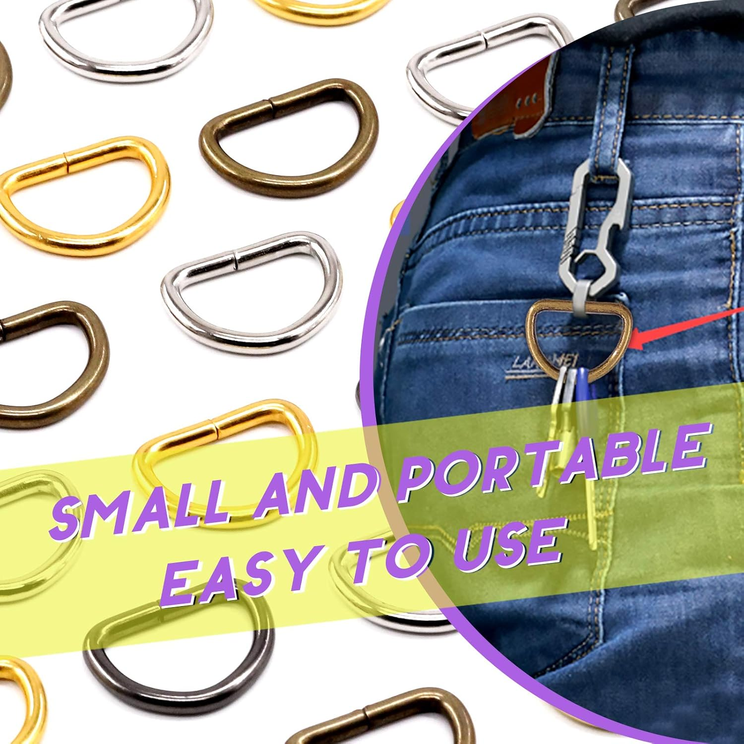 Swpeet 120Pcs 3/4 Inch - 20Mm 4Colors Multi-Purpose Metal D Ring Semi-Circular D Ring for Hardware Bags Ring Hand DIY Accessories (Mixed Color, 3/4 Inch) image number 5