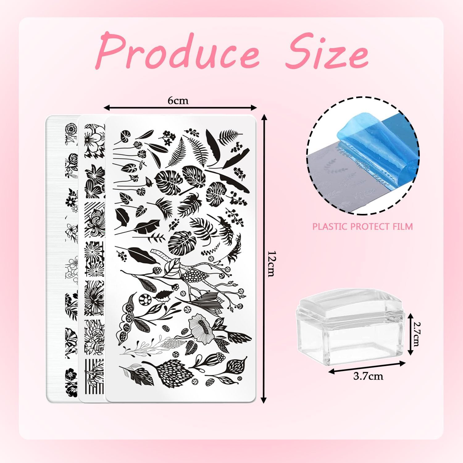 Nail Art Stamping Kit - 3Pcs Manicure Printing Design Template with Silicone Nail Stamper for Women Girls Home Salon Manicure Tools image number 3