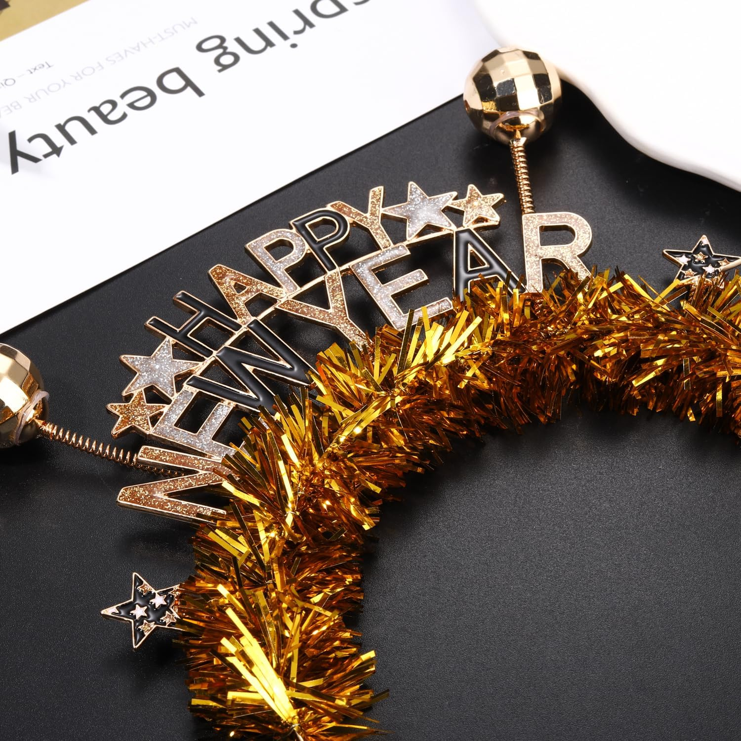 FAERLIIRY Happy New Year Headband 2024 New Years Headband for Women Girls Disco Ball Glitter Headpiece Holiday Headbands Hair Accessories New Year'S Eve Celebration Party Gifts (Happy New Year)