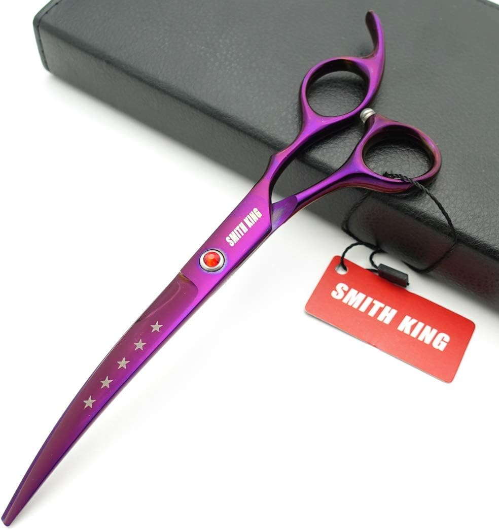 7.0In Professional Pet Grooming Scissors Set,Straight & Thinning & Curved Scissors 4Pcs Set for Dog Grooming (Violet) - Black image number 4