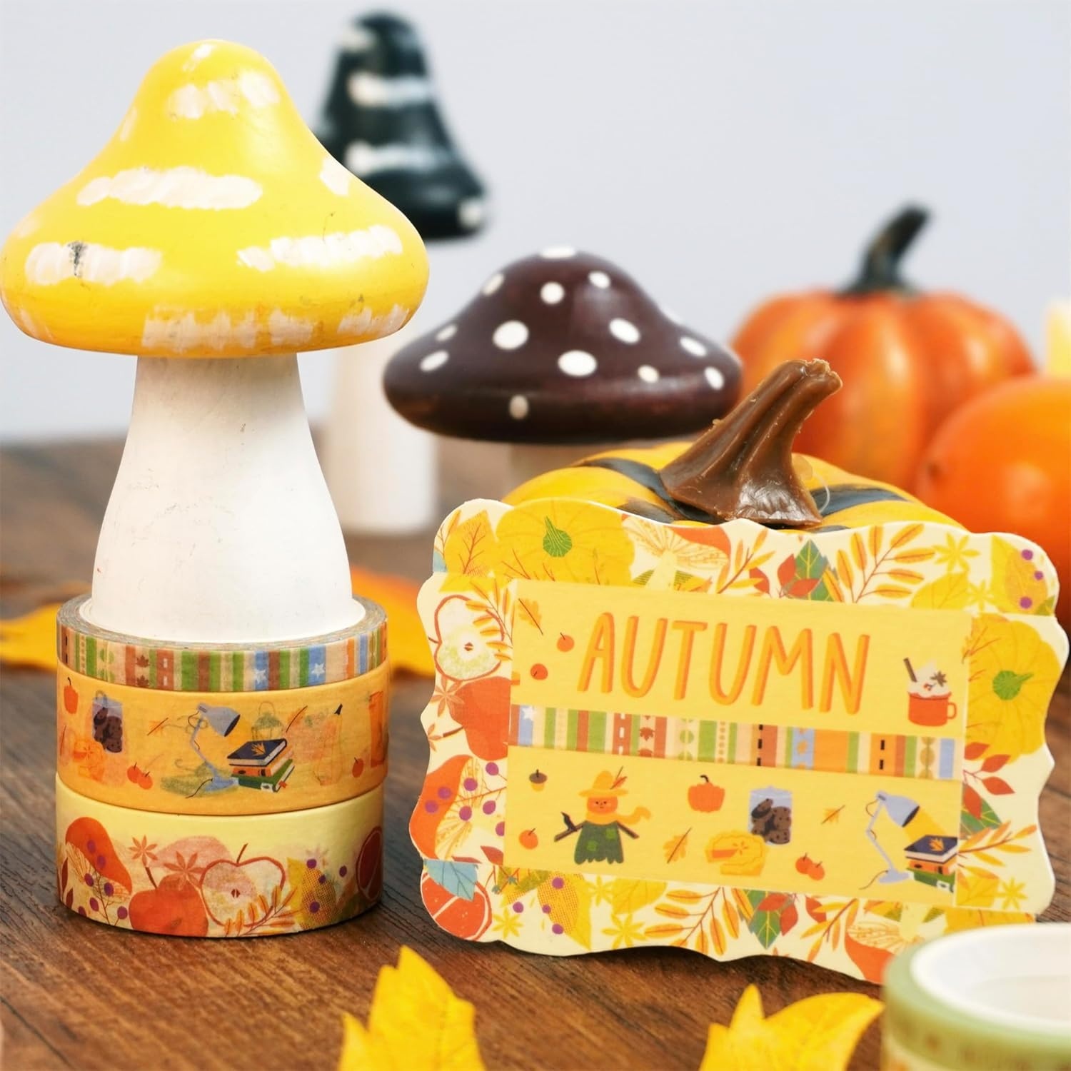 YUBX Autumn Washi Tape Set 18 Rolls Fall Printed Embellishment Yellow Decorative Masking Tapes for Arts, DIY Crafts, Journals, Planners, Scrapbook, Wrapping image number 2