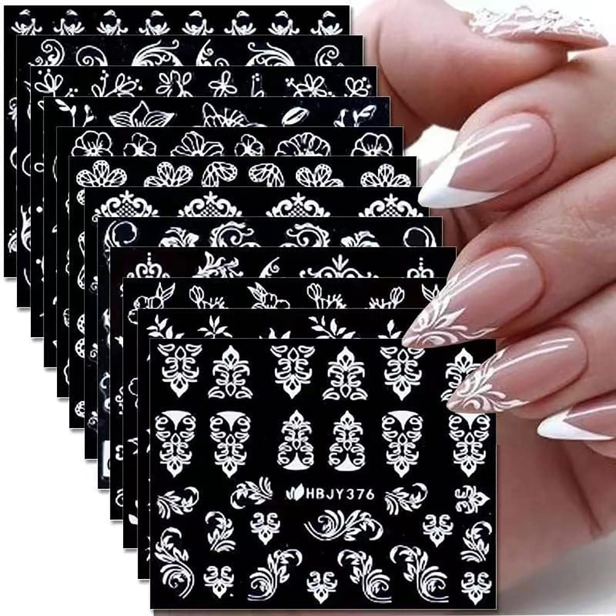 Flower Nail Art Stickers - White, 3D Self-Adhesive, Retro Floral Blossom Nail Decals for Women'S Acrylic Nails