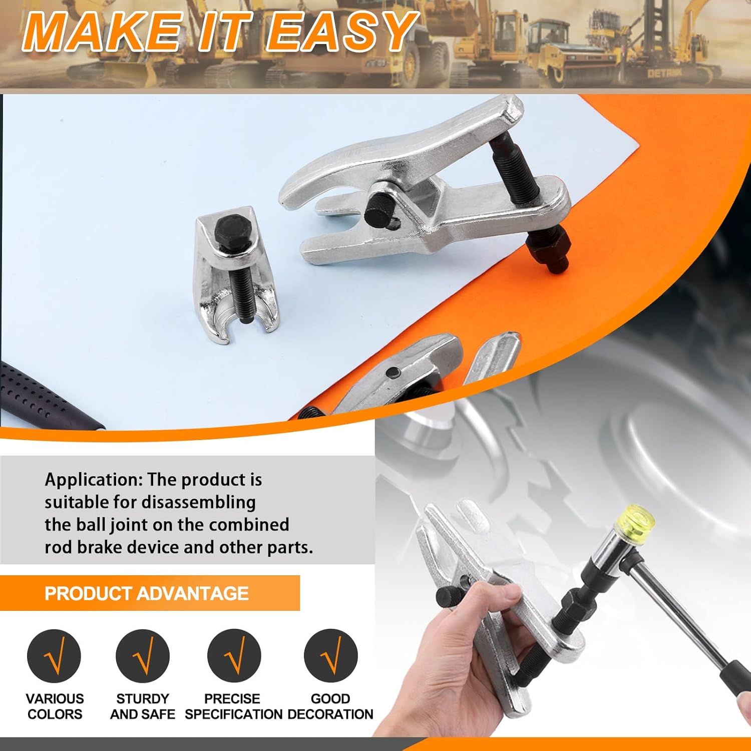 3Pcs Universal Ball Joint Separator Tools Set Including 2Pcs Heavy Duty Ball Joint Separators and 1Pc Tie Rod End Remover for Separating Arms, Tie Rods and Ball Joints on Cars, Trucks, Atvs