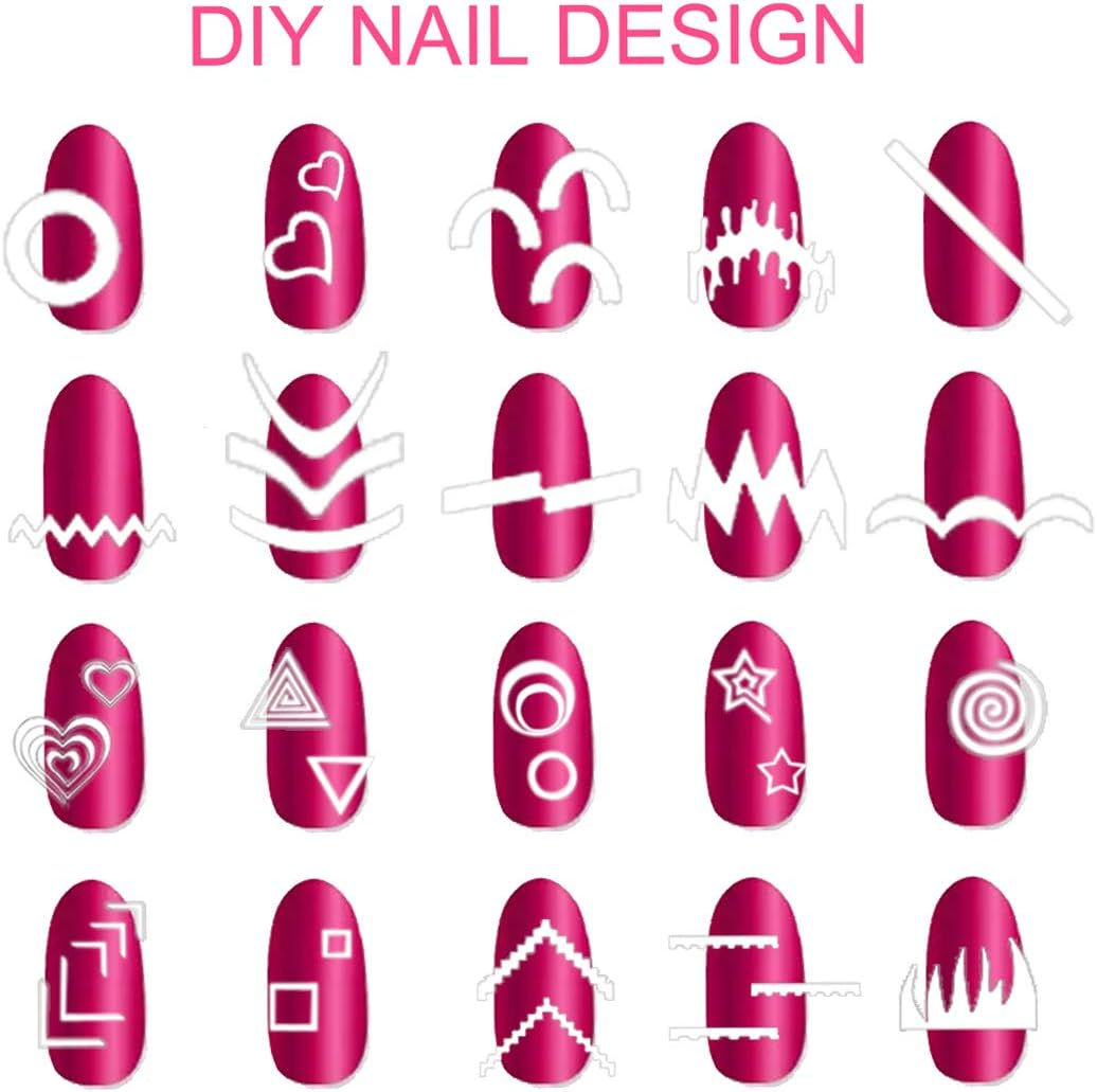 Tailaimei 802 Pieces 36 Designs Nail Stencils French Tip Guides, Nail Art Stickers Form Fringe Guides Vinyl, 24 Sheets image number 6