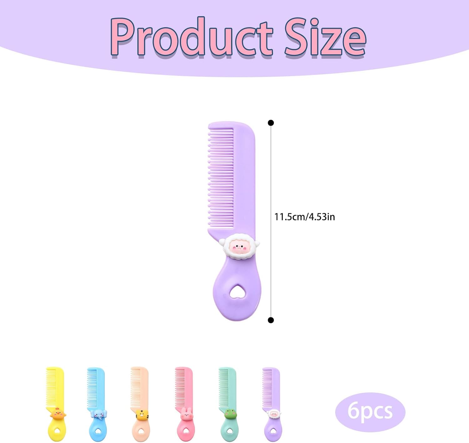 6Pcs Hair Comb, Newborn Baby Hair Brush Set, Cartoon Portable Bangs Wide Tooth Comb, Suitable for Wet Dry Curly Hair of Girls and Boys, Animal Shapes image number 6