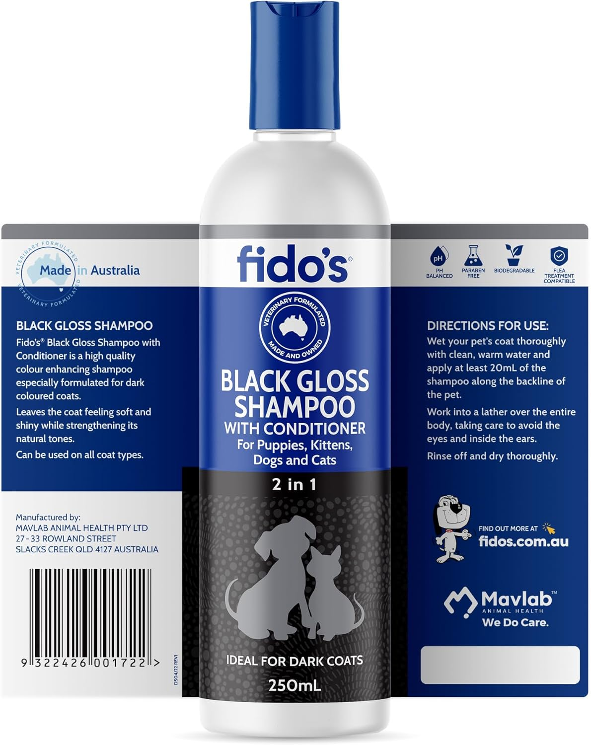 Fido&rsquo;S Black Gloss Shampoo 250Ml Soap Free Colour Enhancing Formula for Black and Dark Coloured Coats with Softening Conditioner and Strong Fruity Scent image number 2
