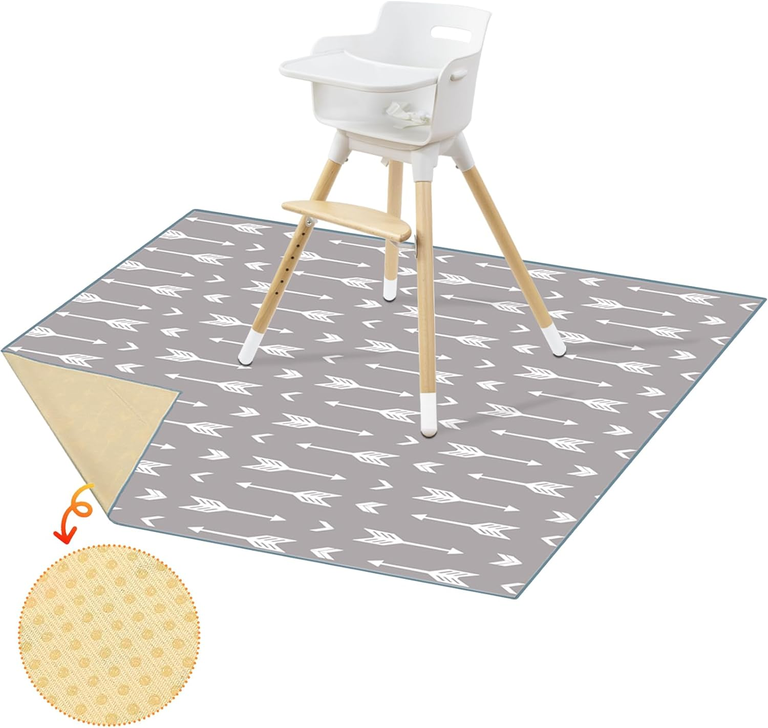 Baby Highchair 130 * 130Cm(51"*51") Splat Floor Mat Anti-Slip Floor Mat Waterproof Baby Playing Square Mat(Gray Arrow-Square) image number 4