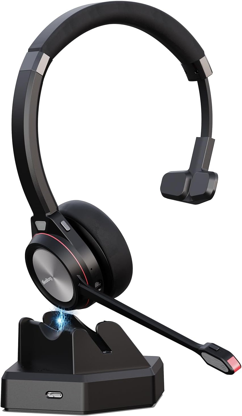 Beebang Wireless Headset, Bluetooth 5.2 Headset with Microphone & USB Dongle for PC, 40 Hours Talk Time Headphones Wireless for Mac Computer Skype Teams Zoom Laptop Office Call Centre Phone image number 6