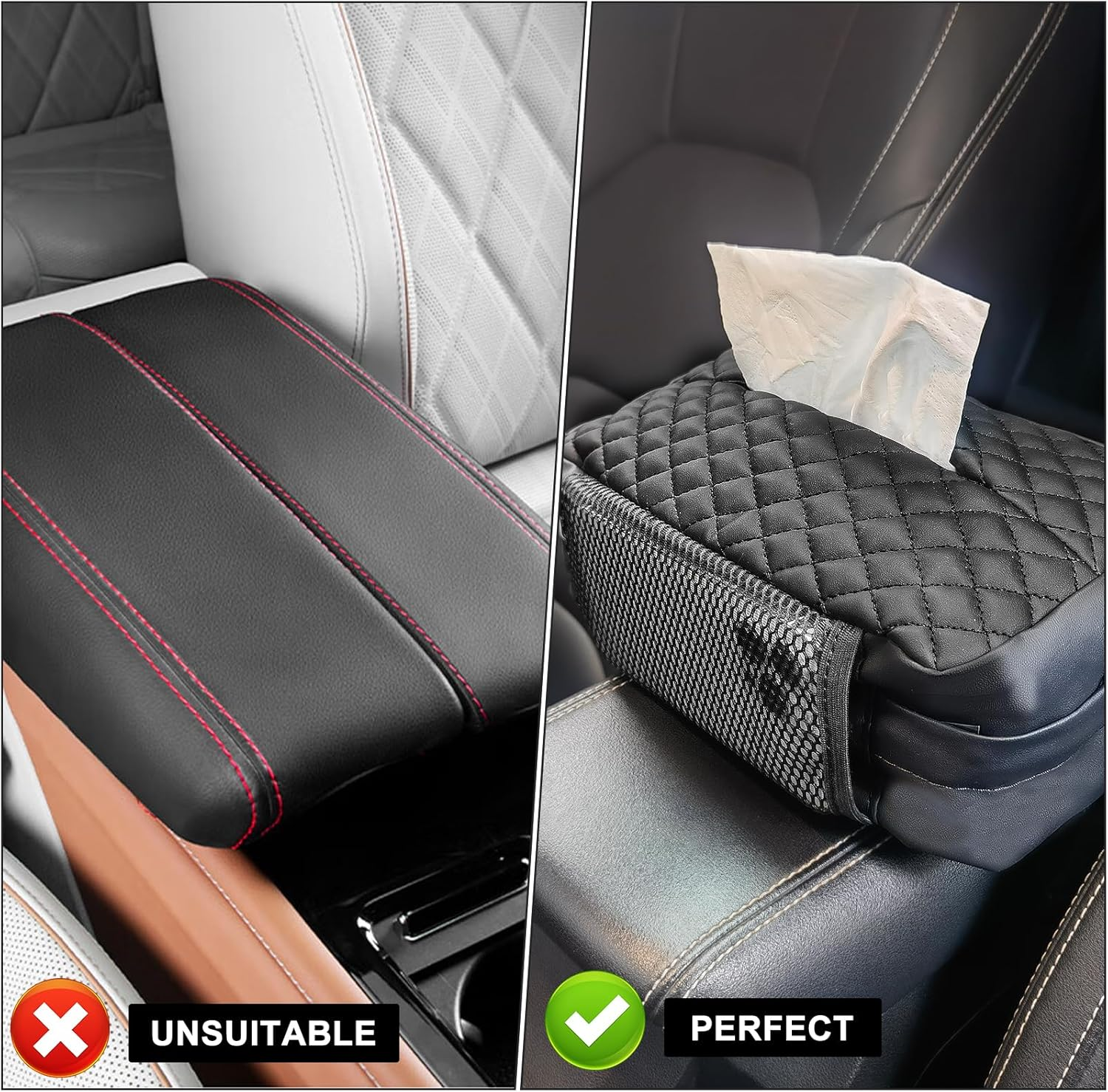 Large Car Tissue Holder, Car Napkin Holder Fit 120 Standard Size Tissue Box - Facial Napkin Container for Auto Headrest, Automobile Paper Towel Dispenser Better for Standard Size Towel Boxes - Black