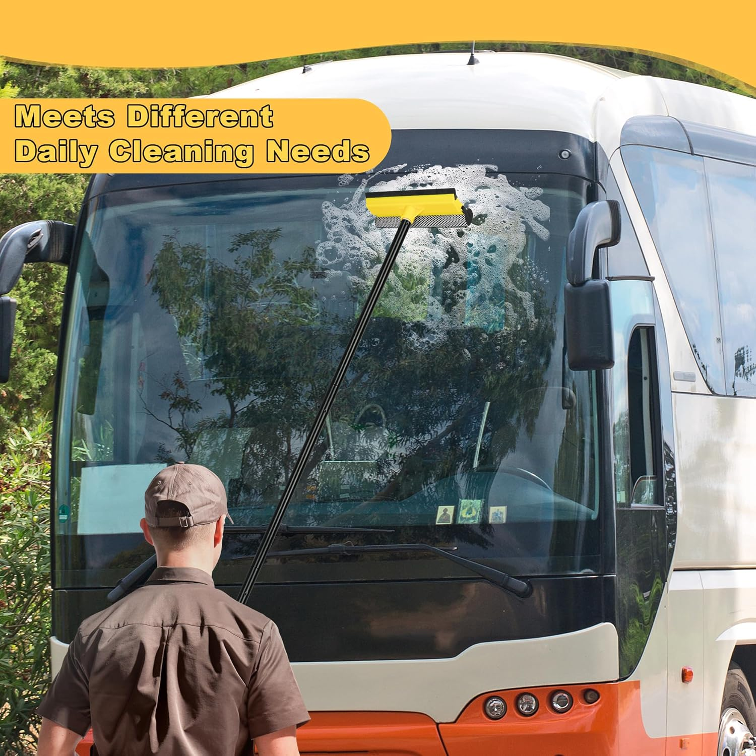 NEWE Window Cleaner Tool, 2-In-1 Squeegee with Sponge & Dual Side Blade Rubber, Window Washing Kit with Extension Pole for Glass, Shower Door, Car Windshield image number 3