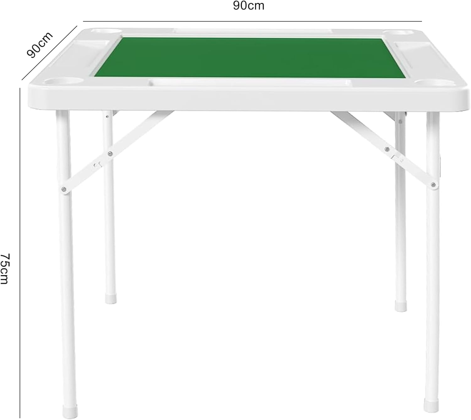 ONEIN Foldable Mahjong Table with Green Surface, Multipurpose Game Table for Mahjong, Poker, and Chess, Portable Table with Iron Frame, Cup Holders & Chip Trays, Space-Saving Design, 90Cm X 90Cm image number 5