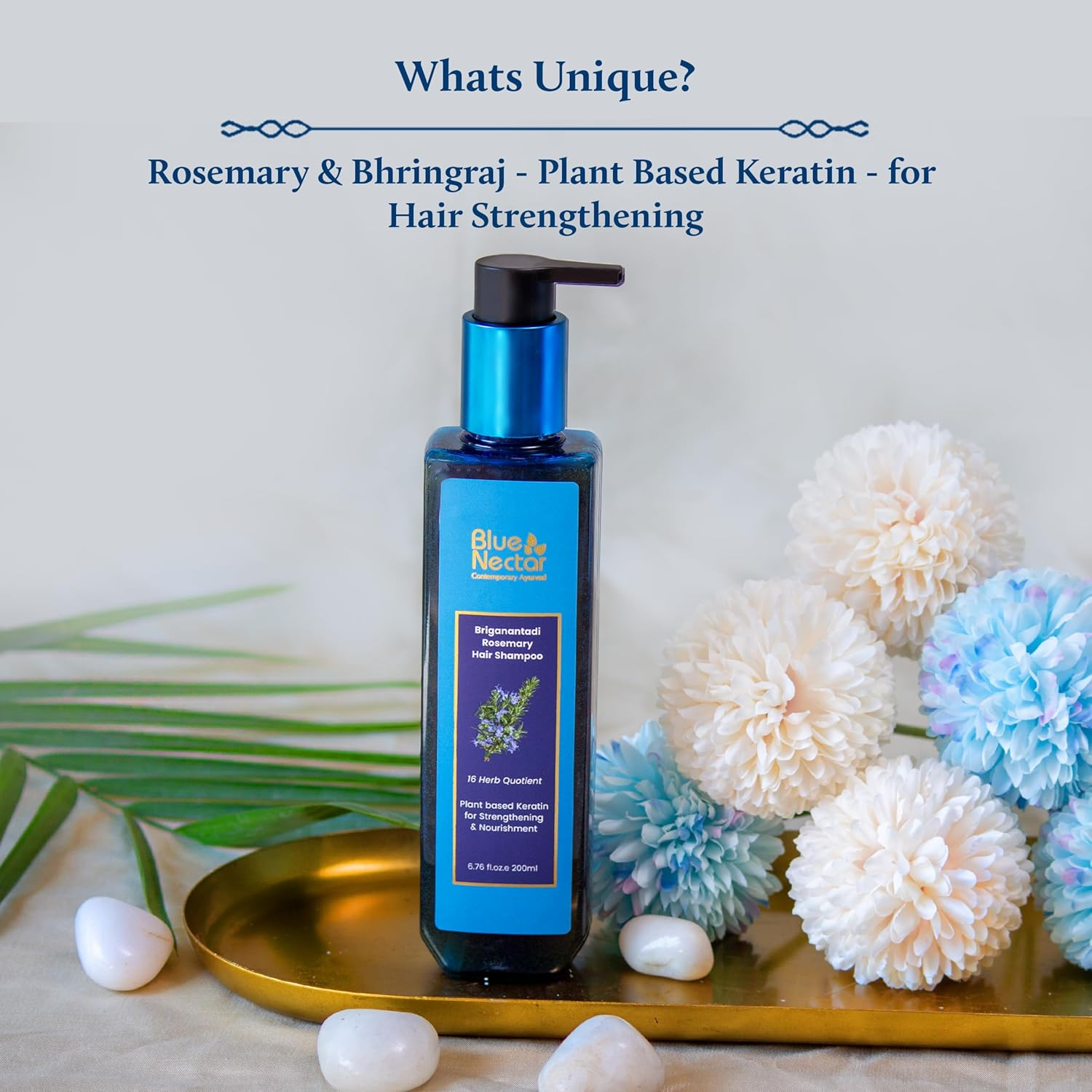 Blue Nectar Rosemary Hair Growth Shampoo for Stronger Hair | with Keratin & Rosemary | Sulfate-Free | for All Hair Types (16 Herbs, 200Ml) image number 1
