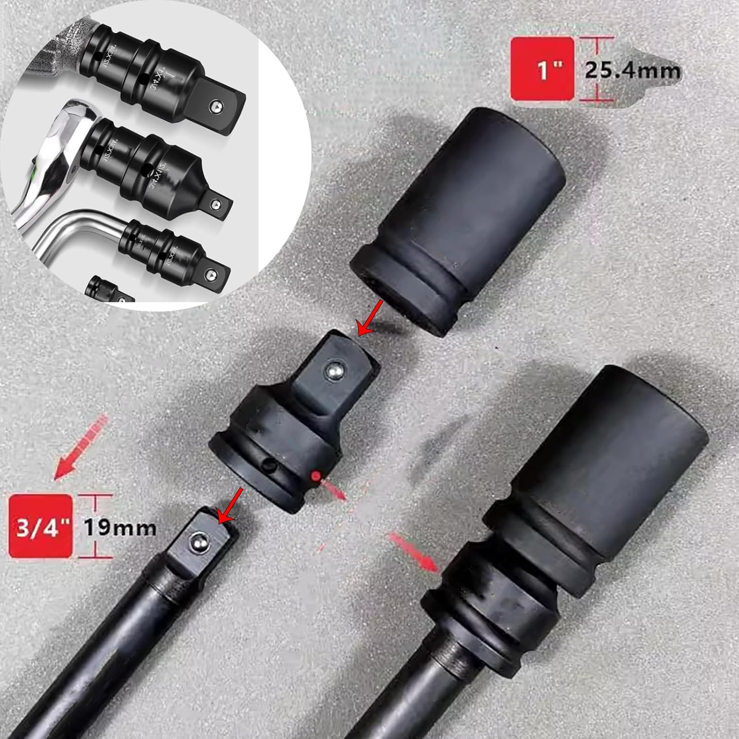 SENRISE Impact Adaptor 1" to 1/2" Air Impact Sleeve Drive Pneumatic Reducer Converter Impact Tool for Impact Driver Conversions, Ratchet Wrenches (Pack of 1)