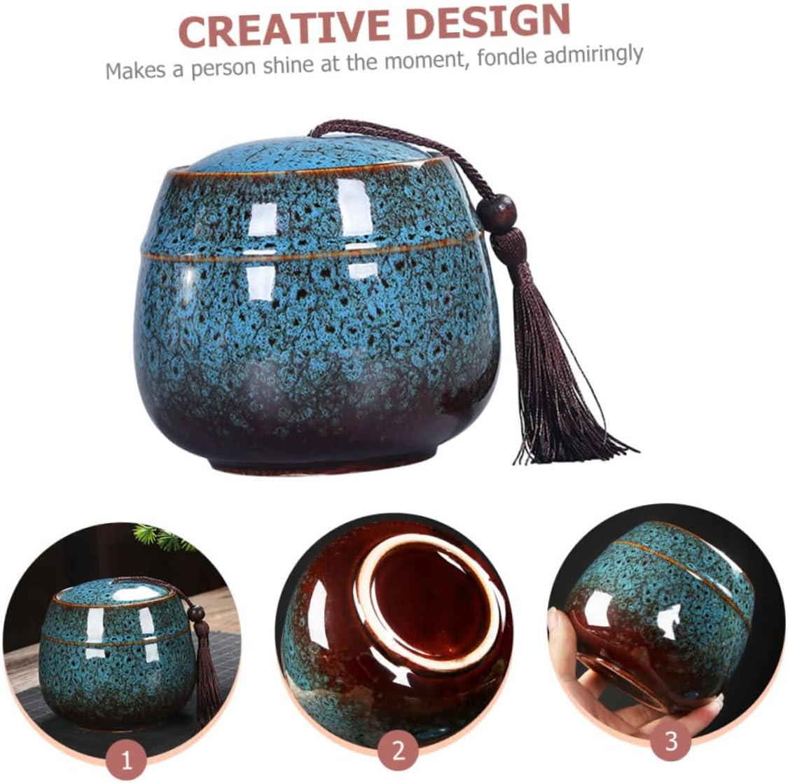 CAXUSD Ceramic Tea Canister Lid Mini Glazed Storage Jar for Loose Tea and Spices Airtight Container for Home Organization image number 6