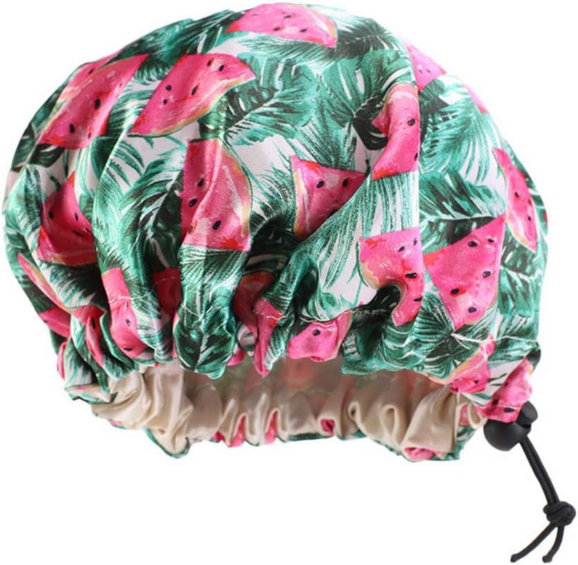 COMVIP Children Adjustable Bathing Cap Elastic Flower Satin Bonnet C: Green image number 2