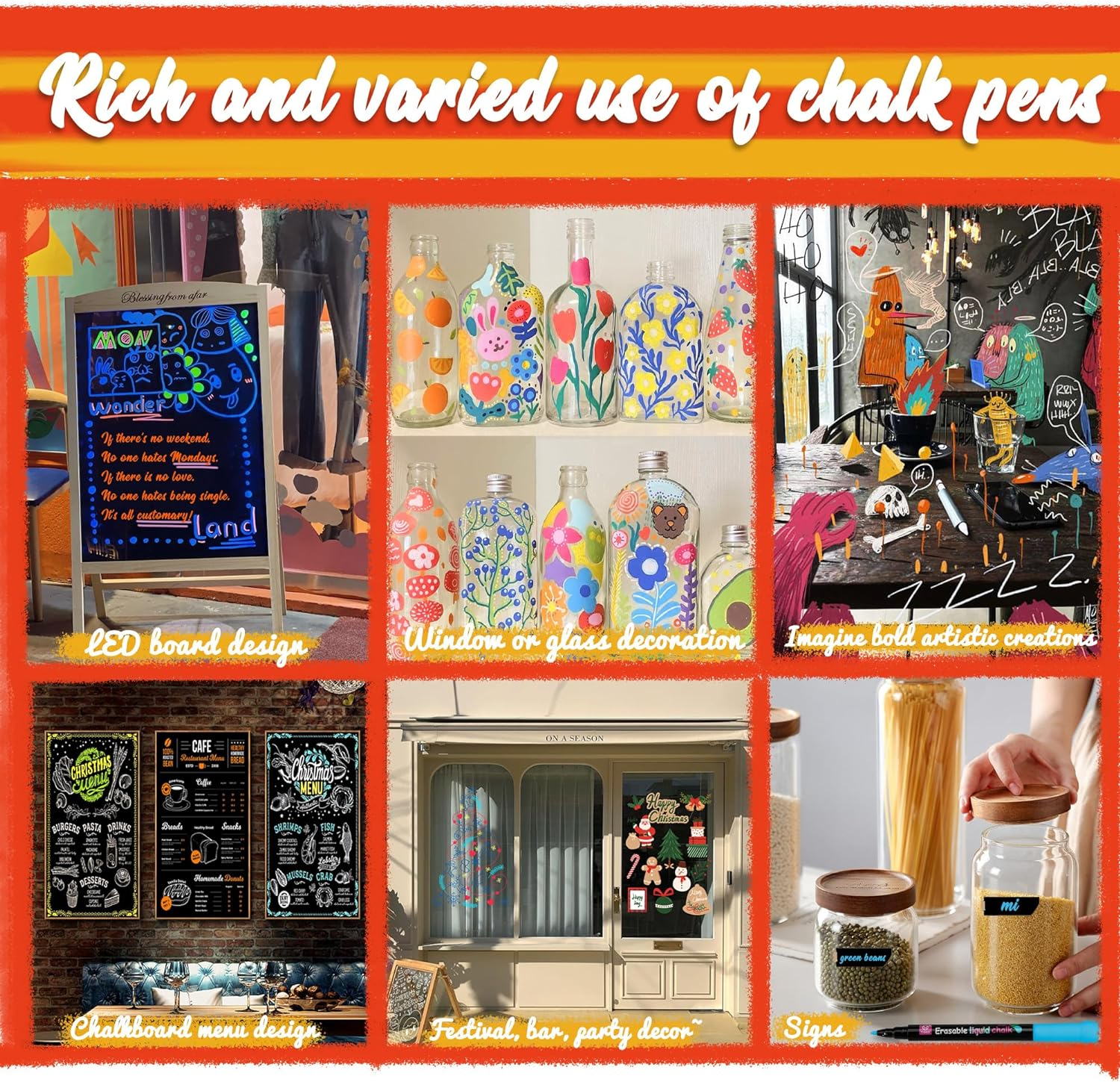 YUNAI Liquid Chalk Markers for Blackboards 9PCS, Chalk Pen for Chalkboard and Glass, Fine Tip Neon Color Erasable Chalkboard Pens for Menu Board Window Signs Drawing Writing image number 1