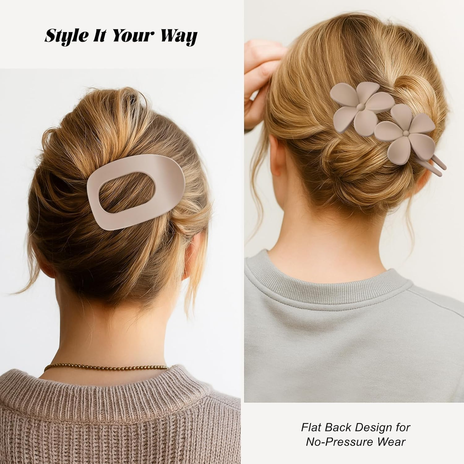 6PCS Matte Flat Hair Clips for Women Girls, 2 Styles Durable Flat Hair Claw Clips for All Hair Types, Durable No Slip Flower Lay Claw Barrettes（Light Coffee, Dark Coffee and Black）