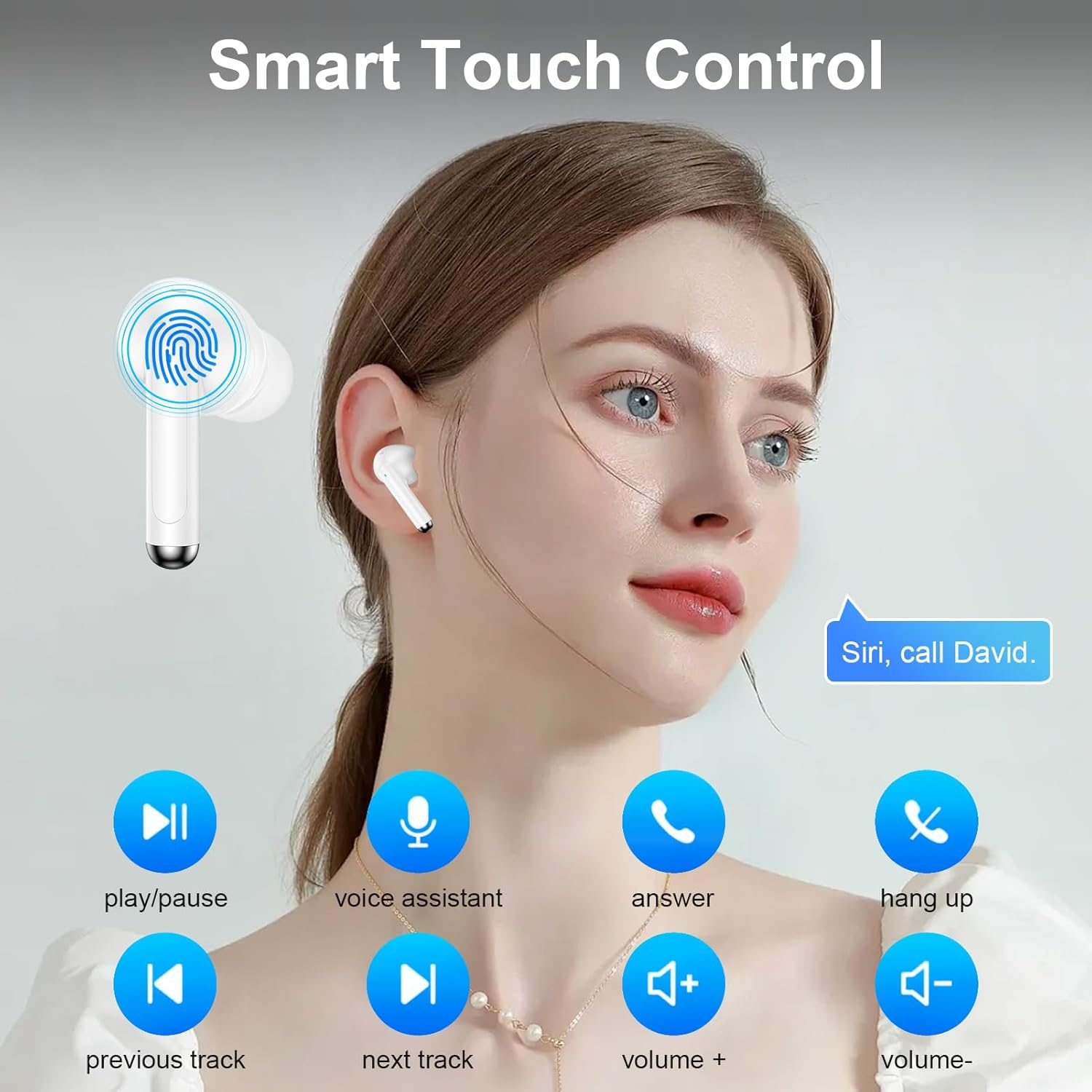 Vifigen S56 Wireless Bluetooth 5.3 in Ear Headphones, 60H Playtime, LED Display, Noise Cancelling, IPX7 Waterproof, Auto Pairing, White image number 5