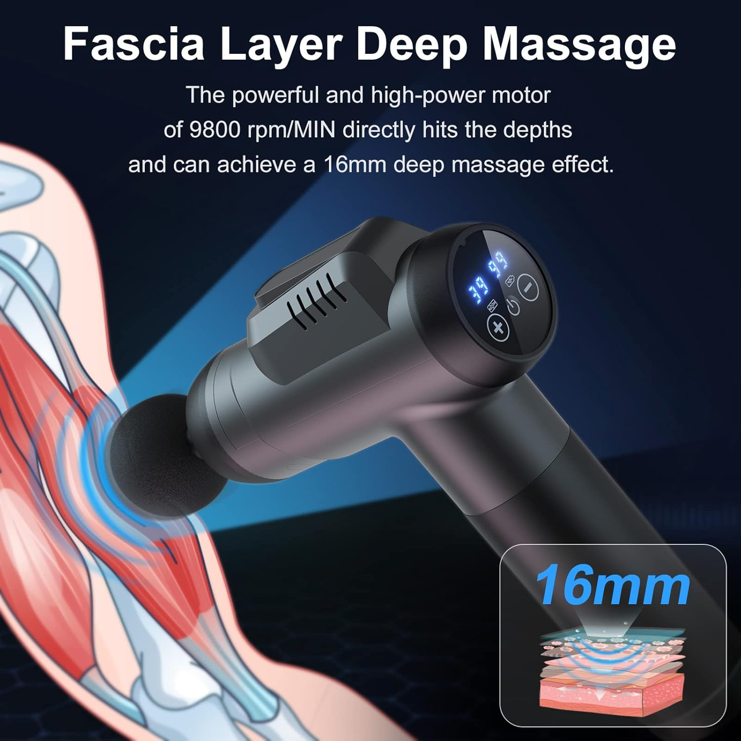 Massage Gun-Massage Gun Deep Tissue-Electric Handheld Massagers -6 Massage Heads-99 Adjustable Speeds-Hand Massager with LCD Display Screen Rechargeable for Muscle Pain Relief Recovery (Dark Gray) image number 6