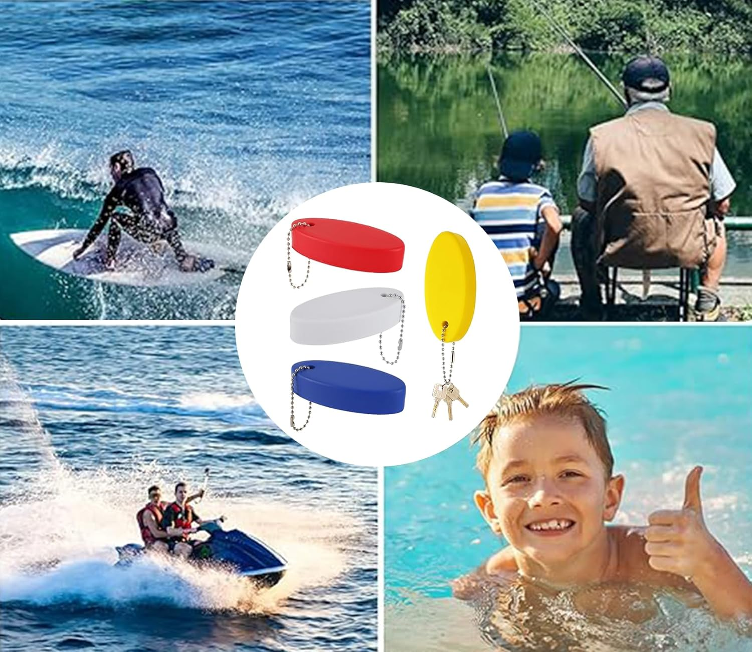 4Pcs Boat Key Floating Keychain,Pu Bright Color Oval Floating Key,Bright Color Oval Float Key Rings Pendant for Boating,Fishing, Surfing, Sailing,Kayak and Outdoor Water Sport (4 Colors) image number 6