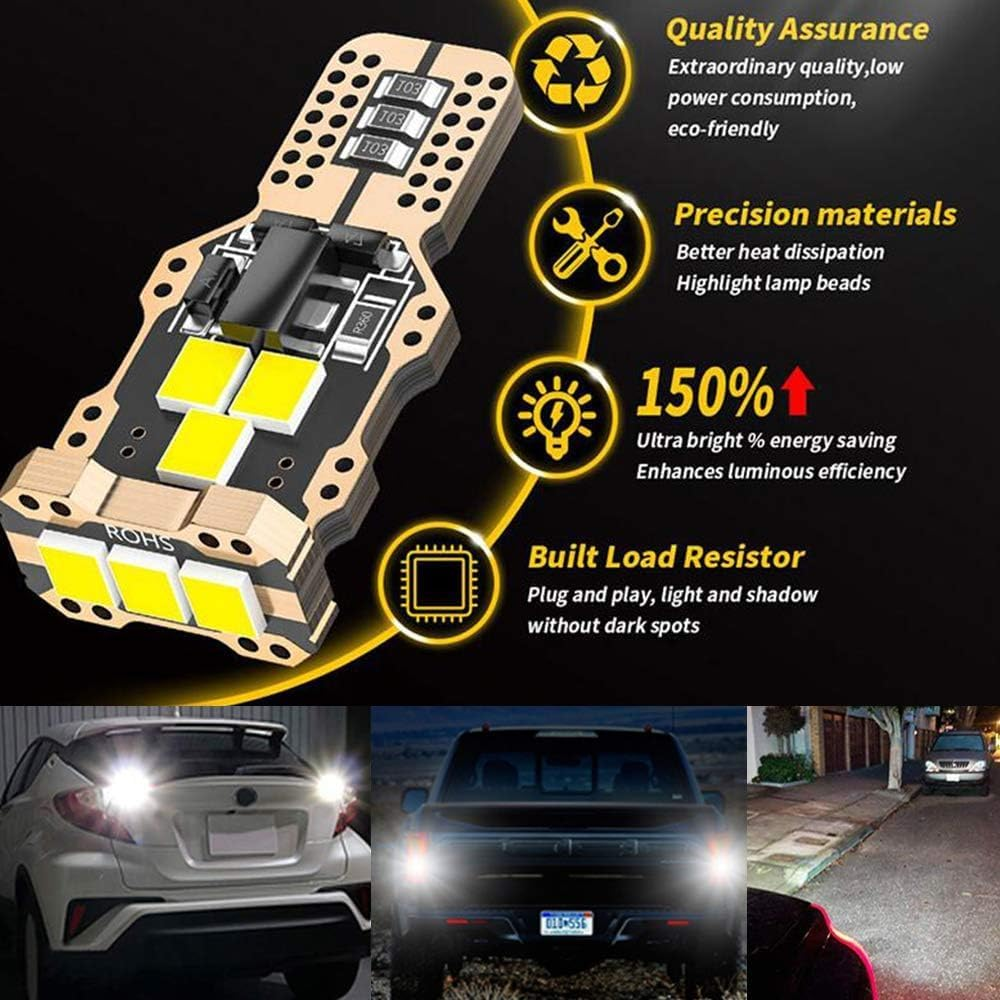 Blyilyb 2Pcs Nonpolarity T15 912 921 906 W16W Led Bulb High Power 2835SMD 6000K 1800 Lumens Extremely Bright Error Free Led Bulbs for Backup Reverse Lights 3Rd Brake Lights