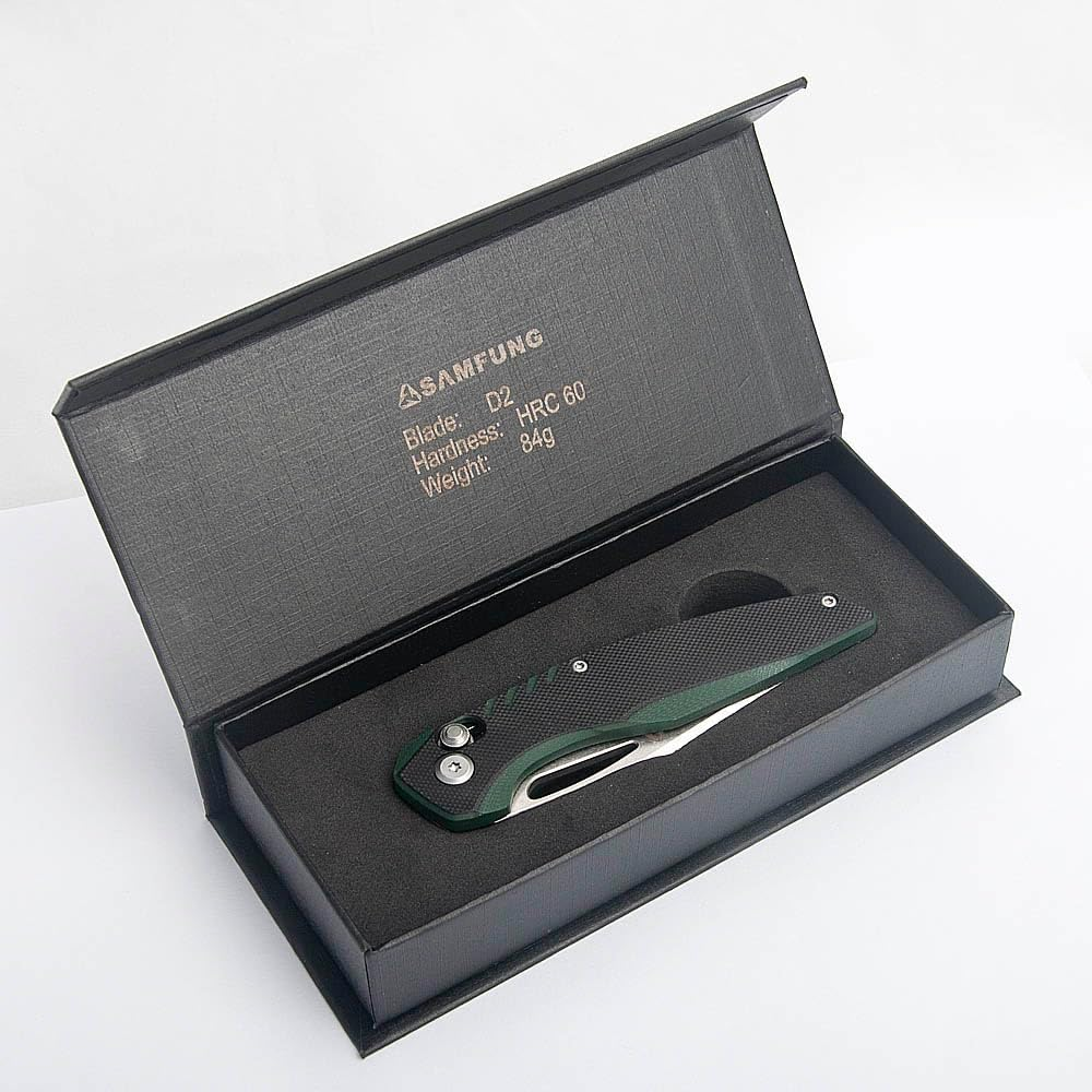 SAMFUNG Pocket Folding Knife, 3.1&rdquo; D2 Steel Blade, G10 Handle, Small EDC Knife with Pocket Clip for Everyday Carry Great Gifts for Men Women (Black + Green)