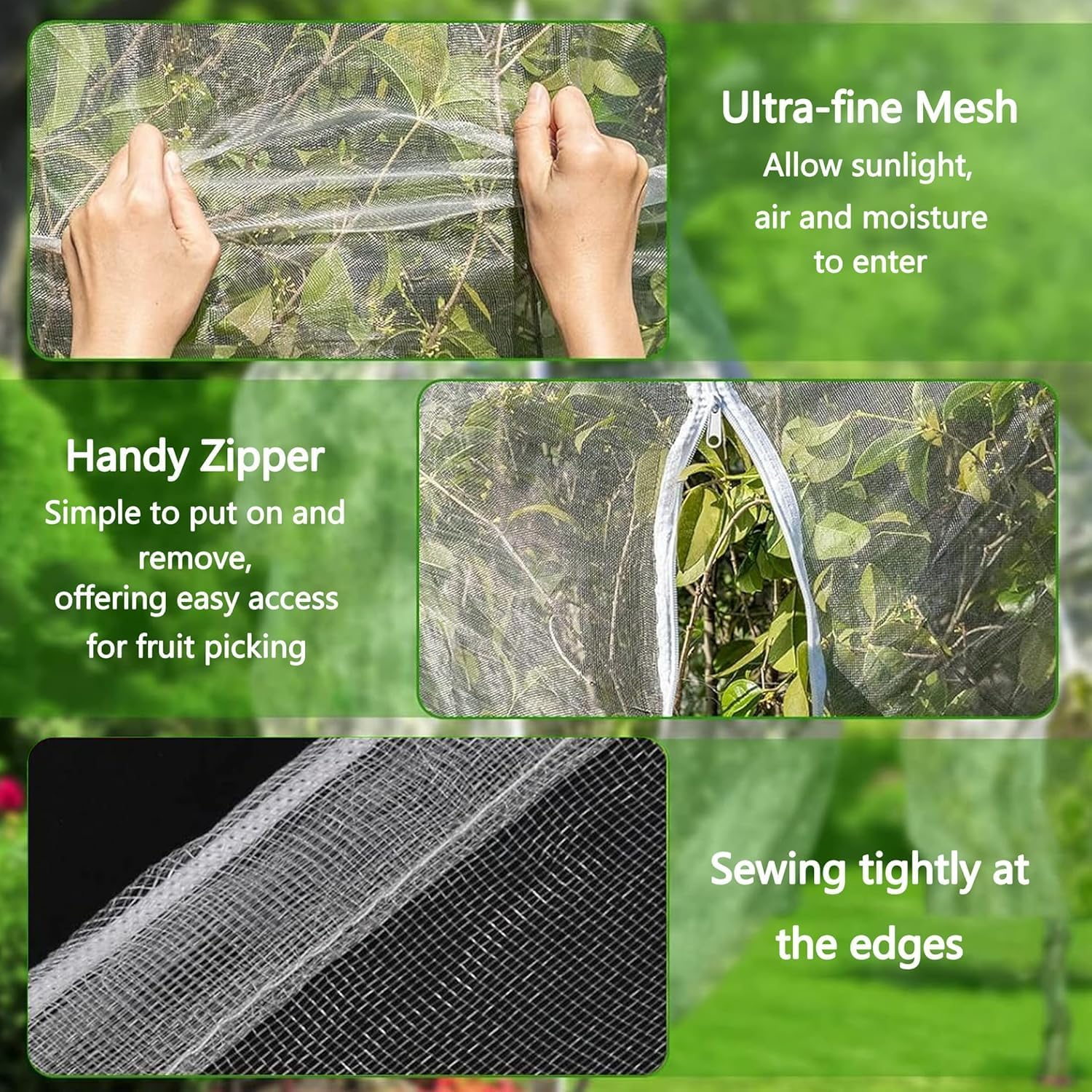 Garden Mesh Netting with Drawstring and Zipper-Plants Cover Protection from anti Birds,Insects-Pest Barrier Bag for Blueberry Bushes,Citrus,Tomatoes,Vegetables,Fruit Tree ﻿ (290 * 305Cm 2 Pack)