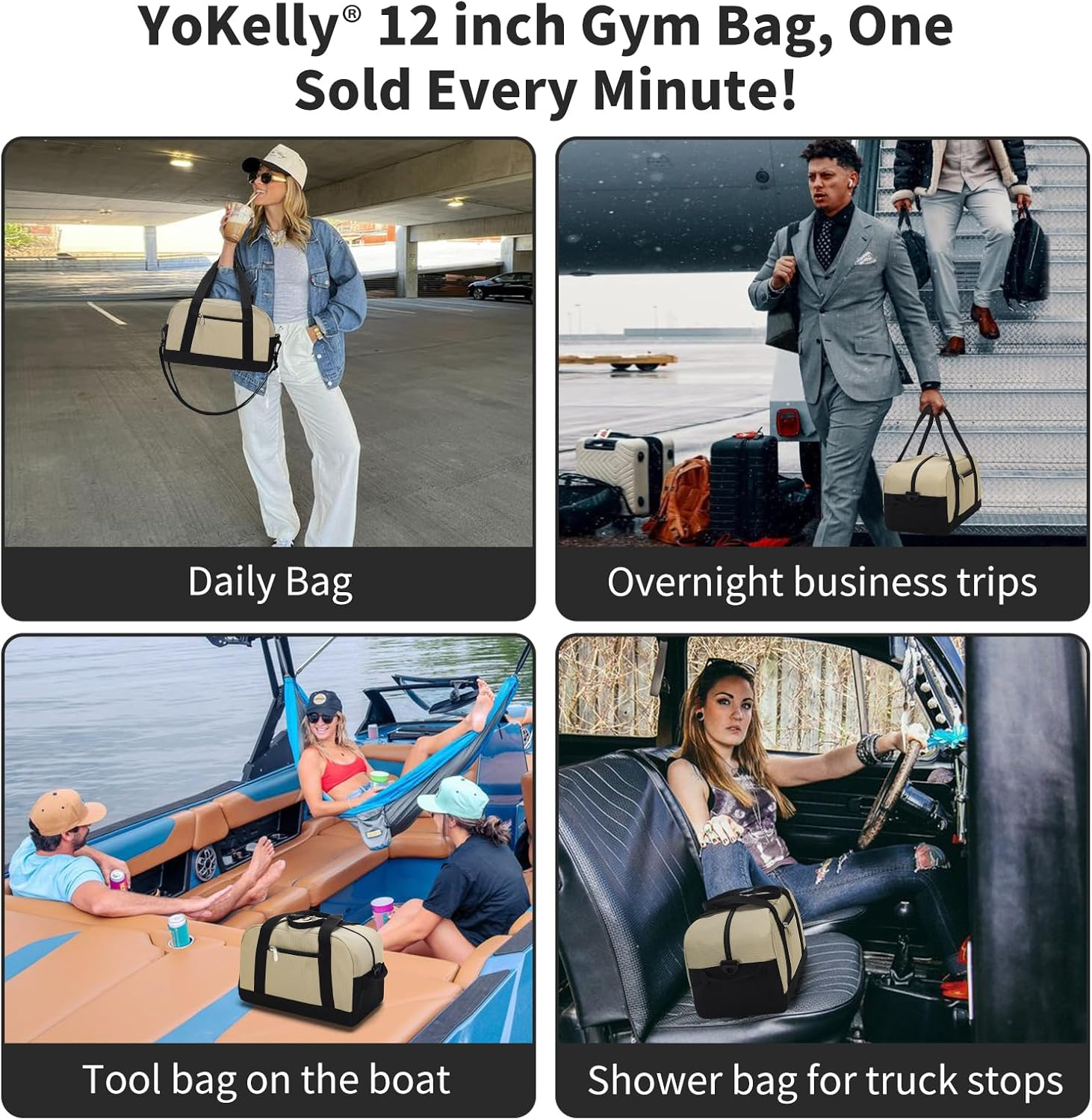 Small Gym Bag Carry on Bag - 12 Inch Mini Duffle Bag Lightweight for Overnight Travel, Camel, 12 Inch, Small Duffle Bag