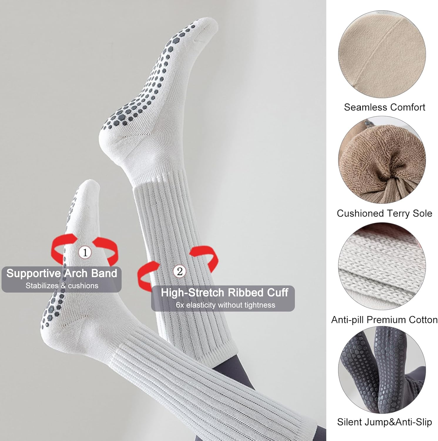 Pilates Yoga Socks for Women with Non-Slip Grips Ideal for Pure Barre, Ballet, Dance, Workouts Comfortable Secure Grip Socks - Cool Color Series image number 4